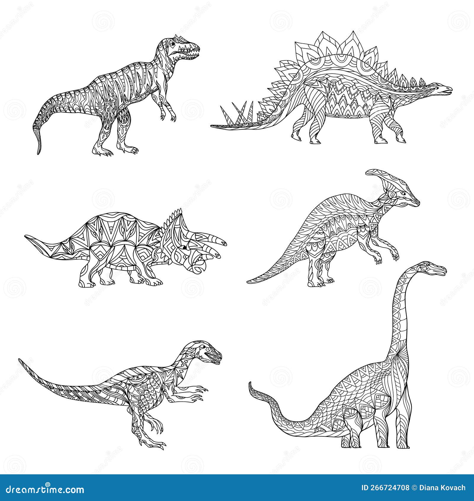 Hand Drawn Ceratosaurus, Stegosaurus, Parasaurolophus, Janenschia ...