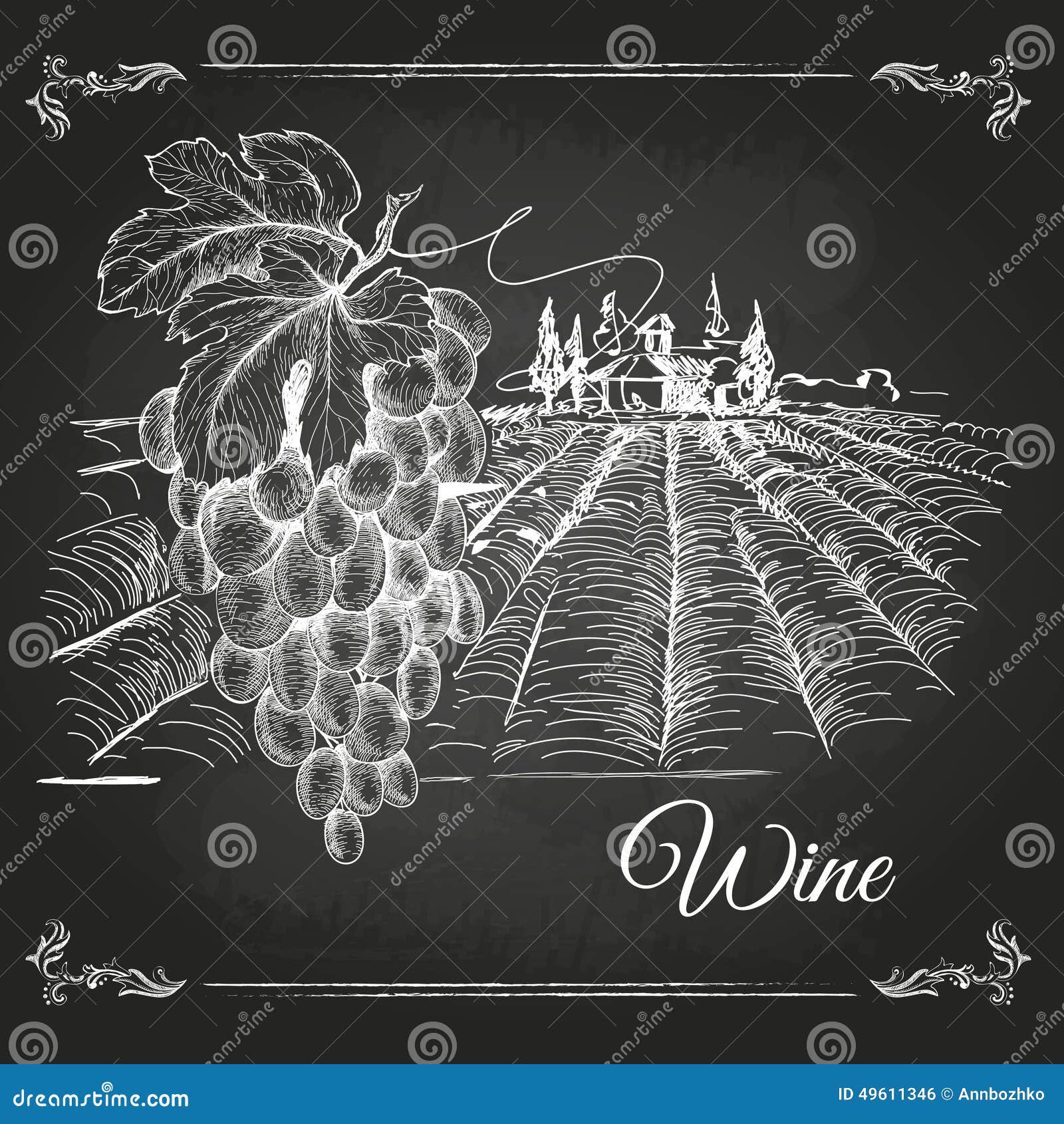 Hand Drawn Chalk Drawing Wine Background Stock Vector Illustration of