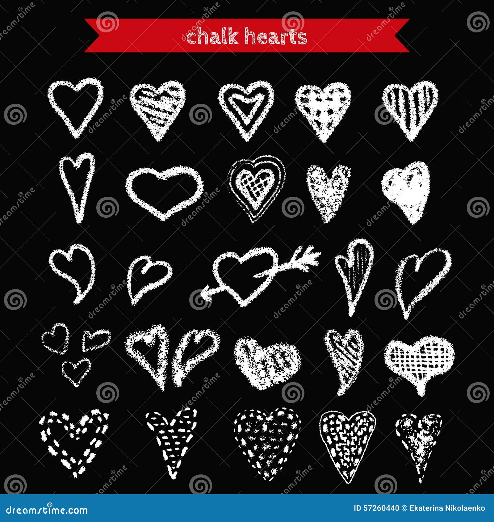 Hand Drawn Chalk Hearts Collection. Stock Vector Illustration of