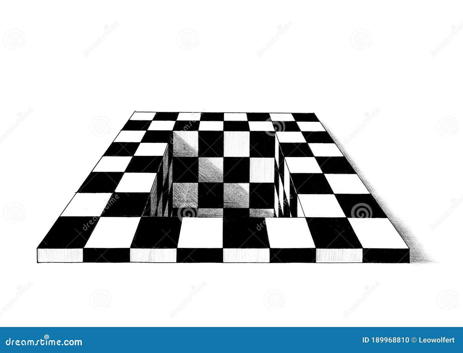 Hand Drawn Chess Board with Rectangular Hole Stock Illustration -  Illustration of illusionism, hole: 189968810