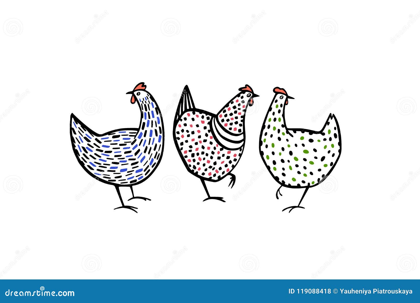 Hand drawn chickens stock vector. Illustration of cooking - 119088418
