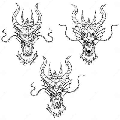 Hand Drawn Chinese Dragon Head Tattoo Design Stock Vector ...