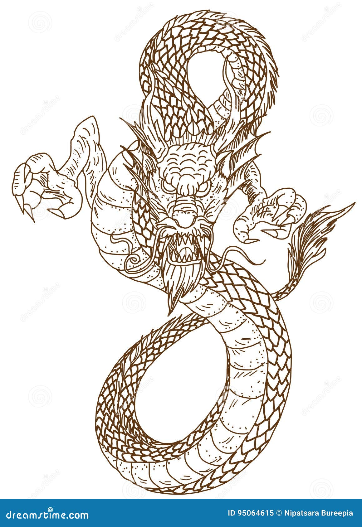 Hand Drawn Chinese Dragon Tattoo Design Stock Vector - Illustration of  character, pattern: 95064615