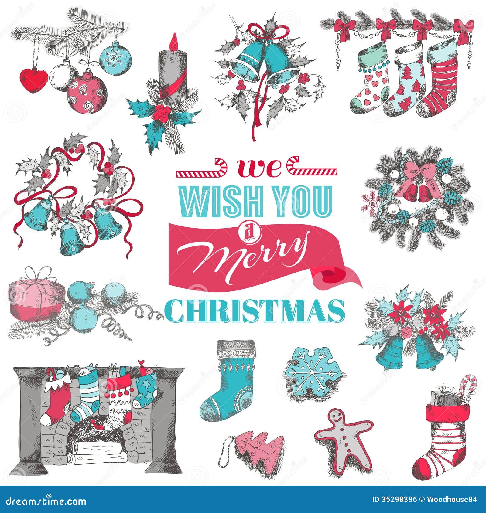 Hand Drawn Christmas Card stock vector. Illustration of scrap 35298386