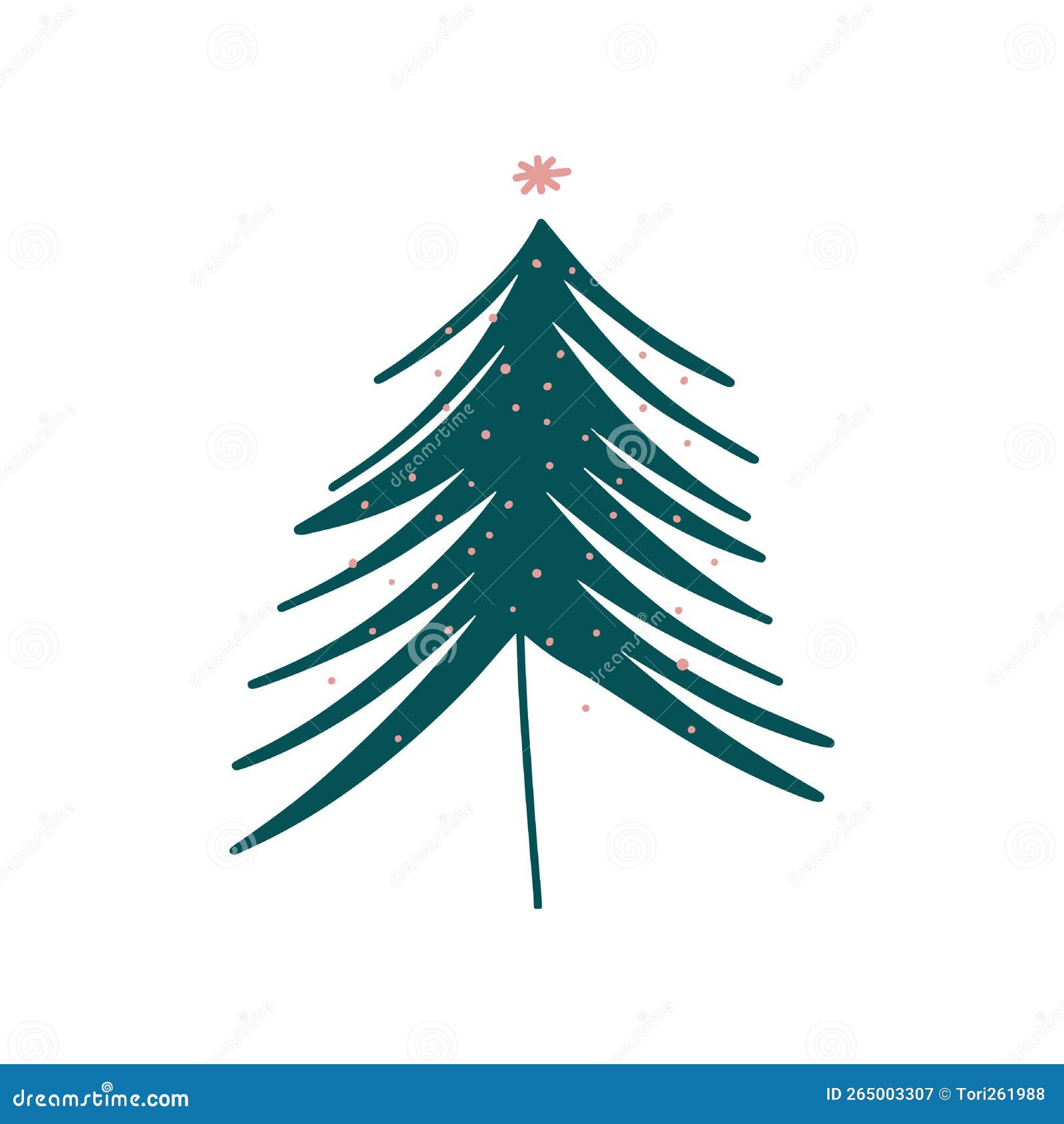Hand Drawn Christmas Tree. Modern Boho Art. Stock Vector Illustration of background, winter