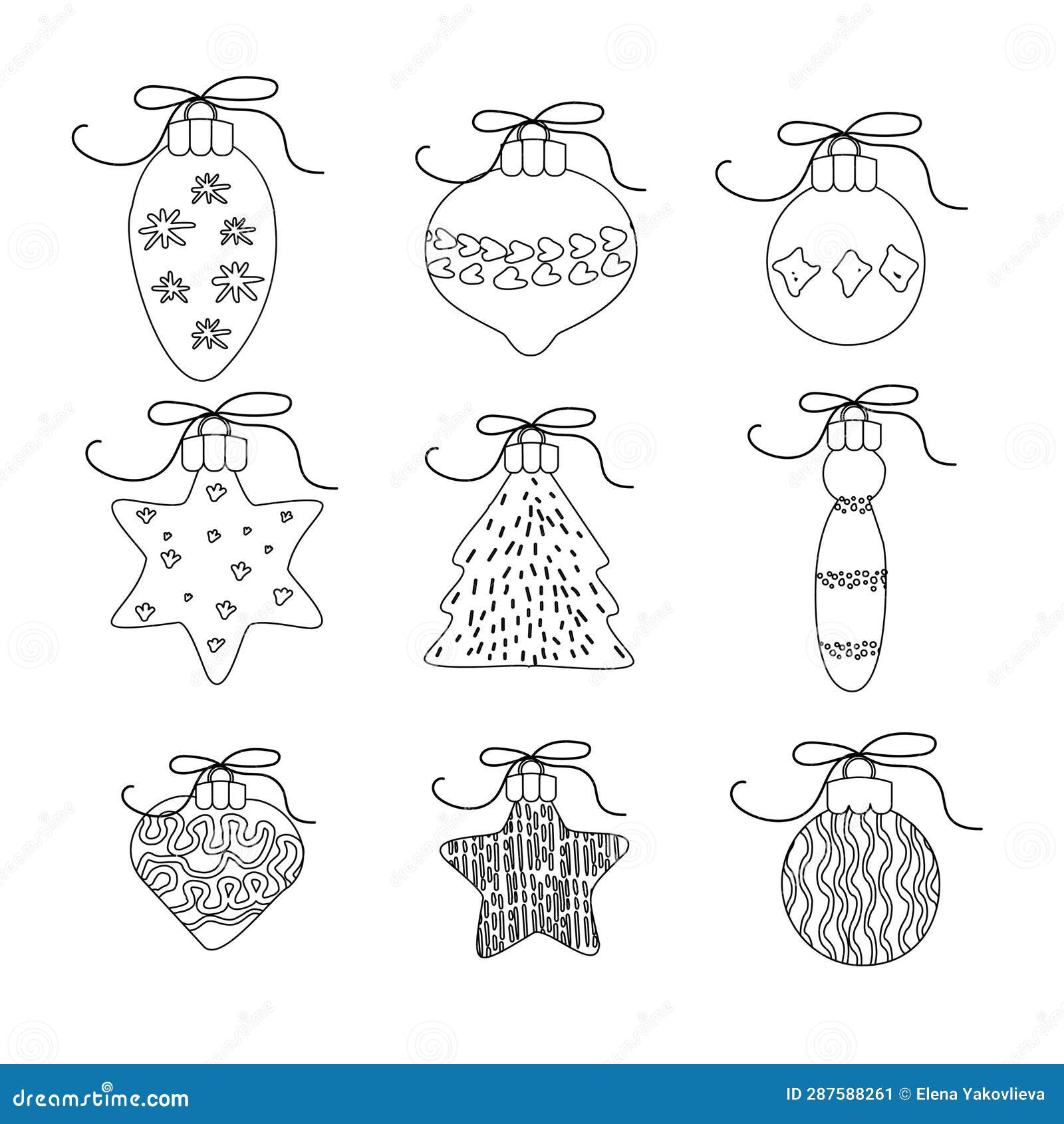 Hand Drawn Christmas Tree Toy Outline Stock Illustration Illustration