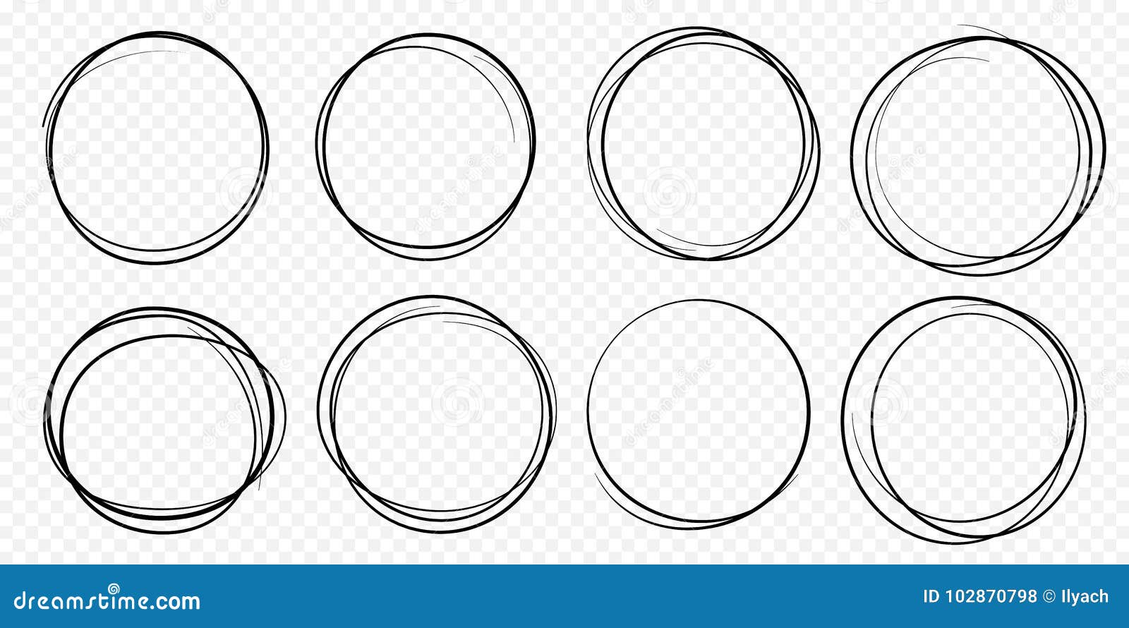 hand drawn circle line sketch set  circular scribble doodle round circles