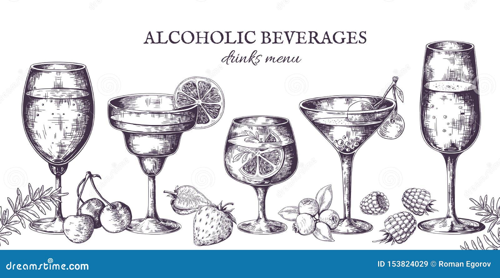 hand drawn cocktails. vintage alcoholic menu sketch, liquor beverages and lemonades.   tropical bar drinks