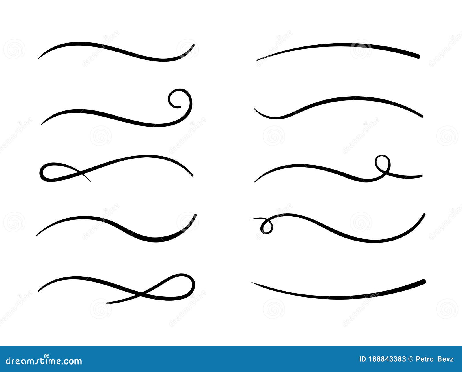 hand drawn collection of curly swishes, swashes, swoops. calligraphy swirl. highlight text s