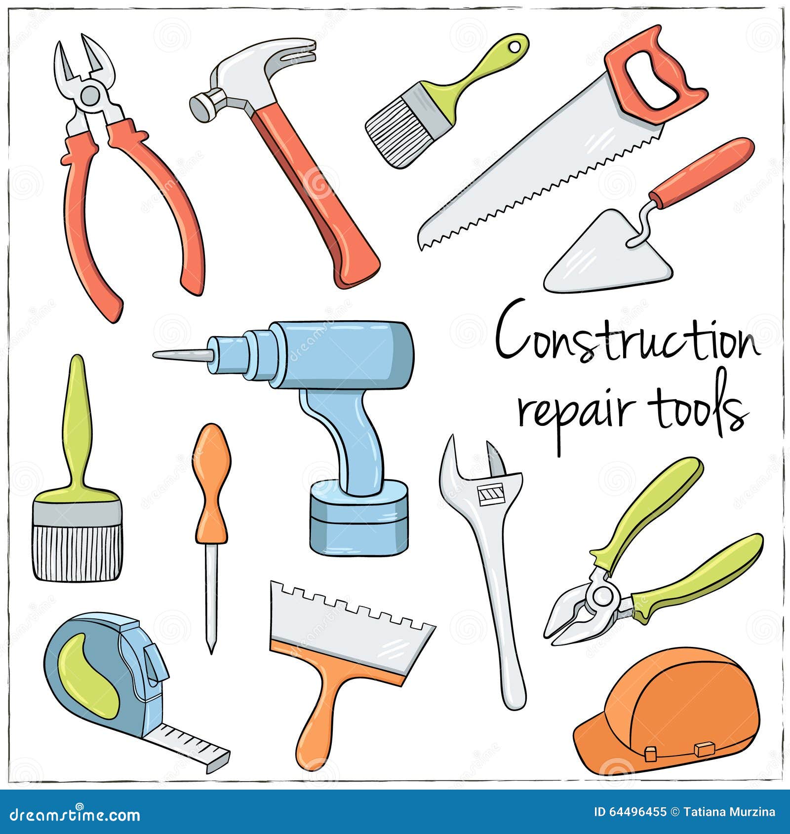 Hand Drawn Collection of House Repair Tools. Stock Vector