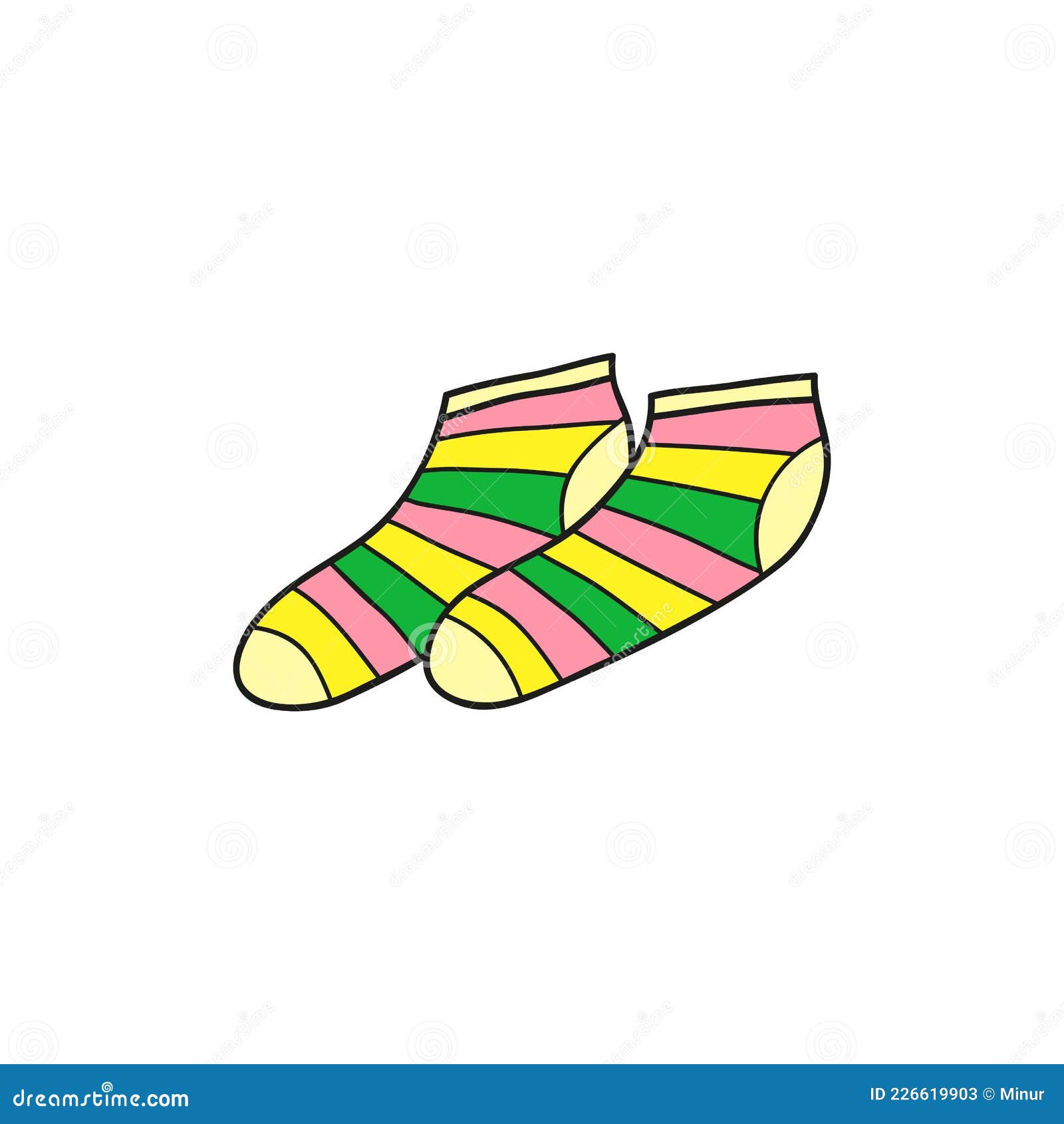 Hand Drawn Colored Striped Short Socks. Stock Vector - Illustration of ...