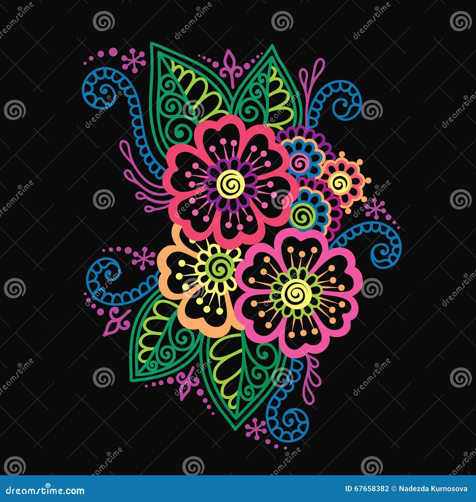 Hand Drawn Colorful Abstract Henna Mehndi Flower Ornament Stock Vector Illustration Of Design Drawing 67658382 dreamstime com