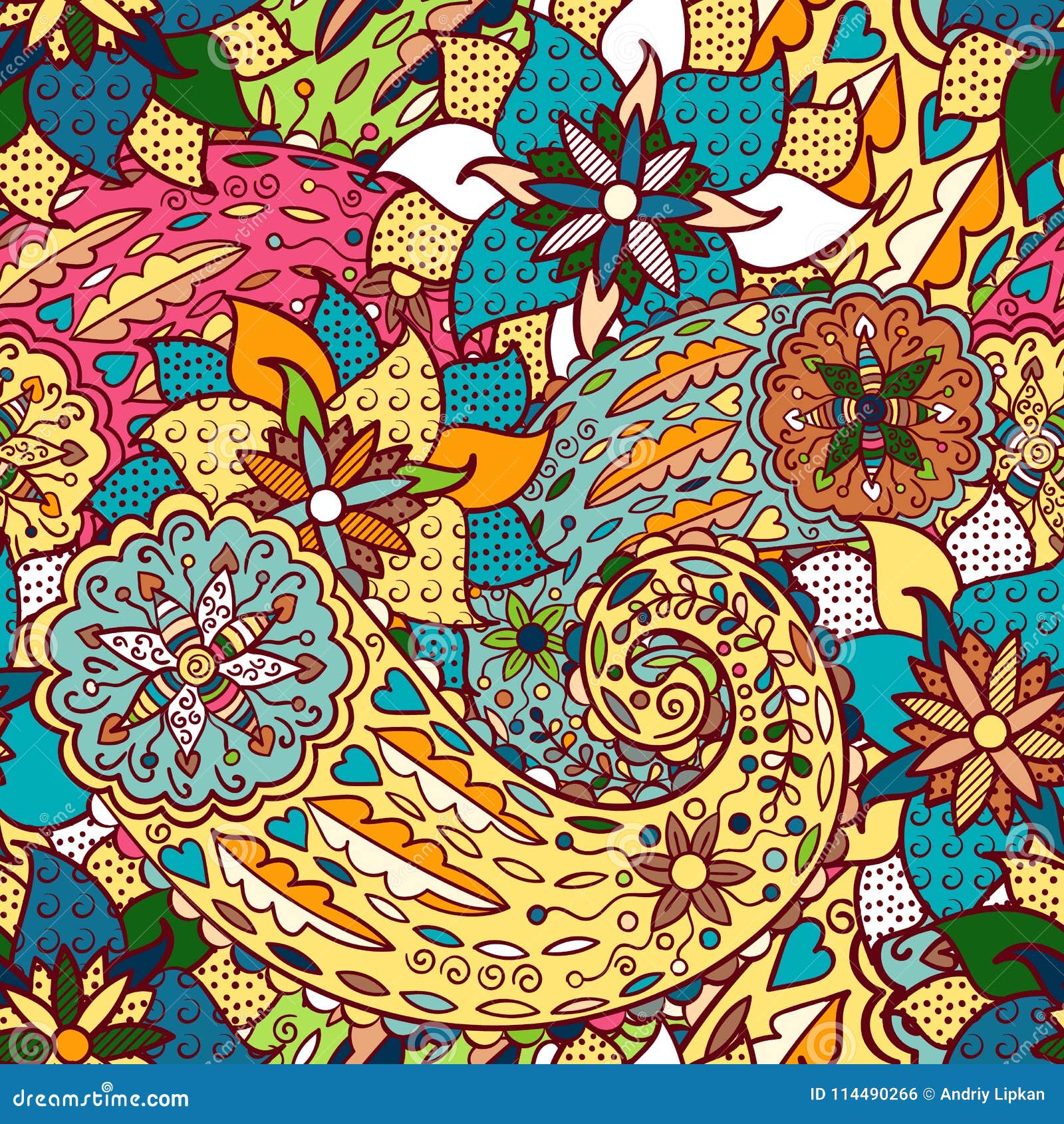 Hand Drawn Colorful Aztec Pattern with Artistic Pattern. Seamless ...