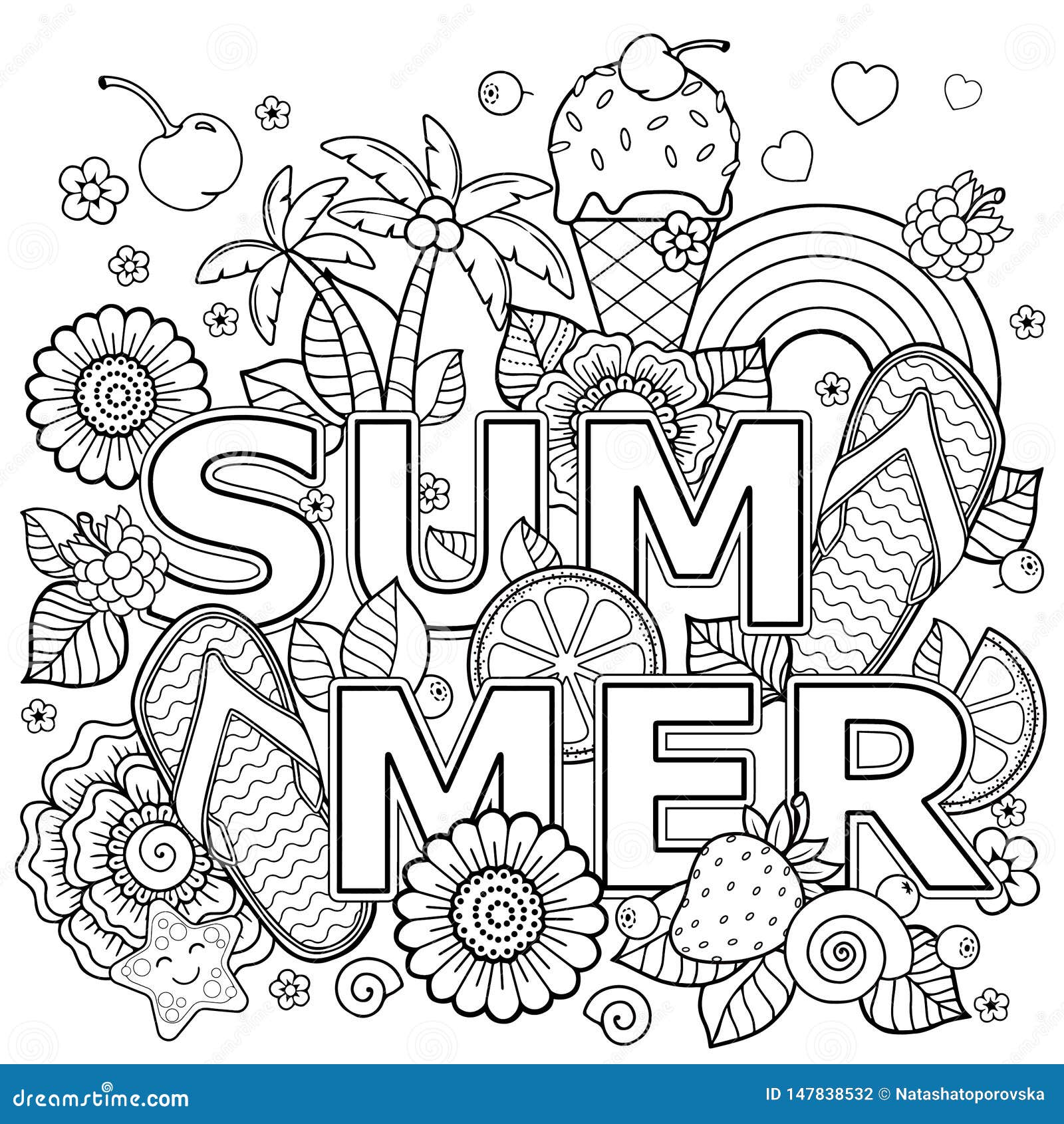 Summer Relax Hand Drawn Coloring Kids Adults Beautiful Simple Drawings  Stock Vector by ©ChristinaDesigns 467561762