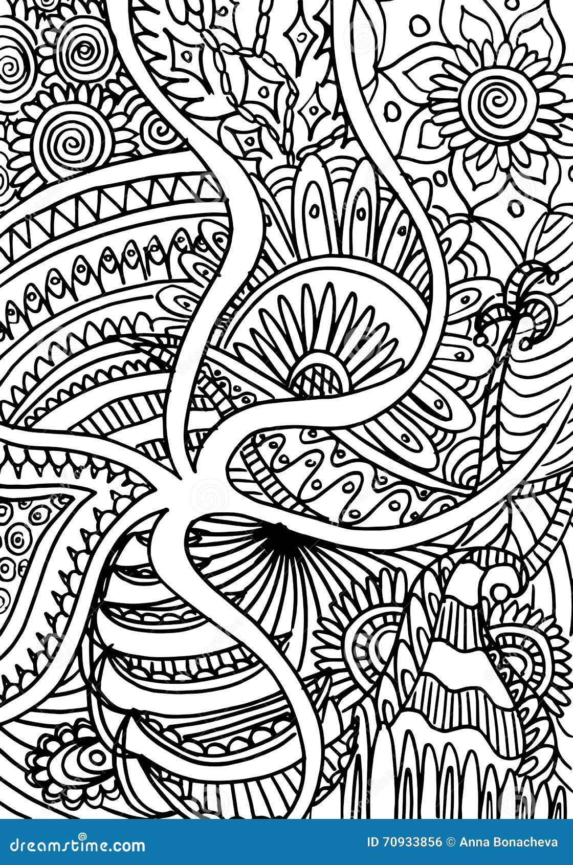 Hand Drawn Coloring with Floral Elements Stock Illustration ...