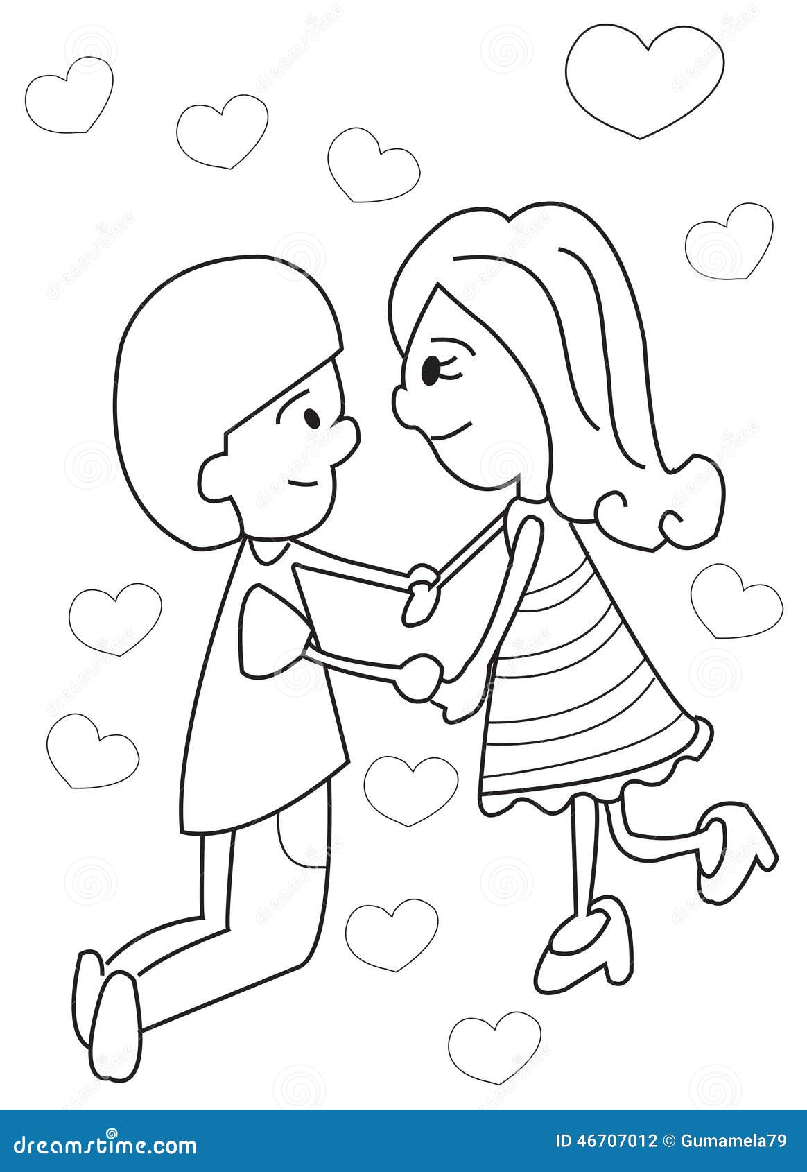 Hand Drawn Coloring Page Of A Boy And Girl Holding Hands Stock Illustration Illustration Of Coloring Card