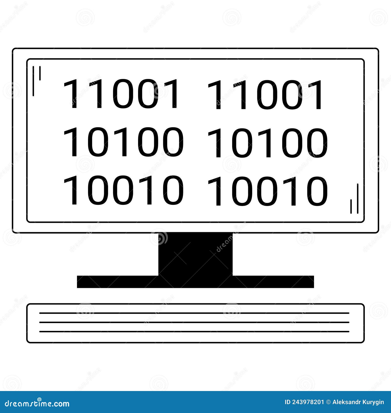 Hand Drawn Computer with Binary Code on the Screen. Device for Complex ...