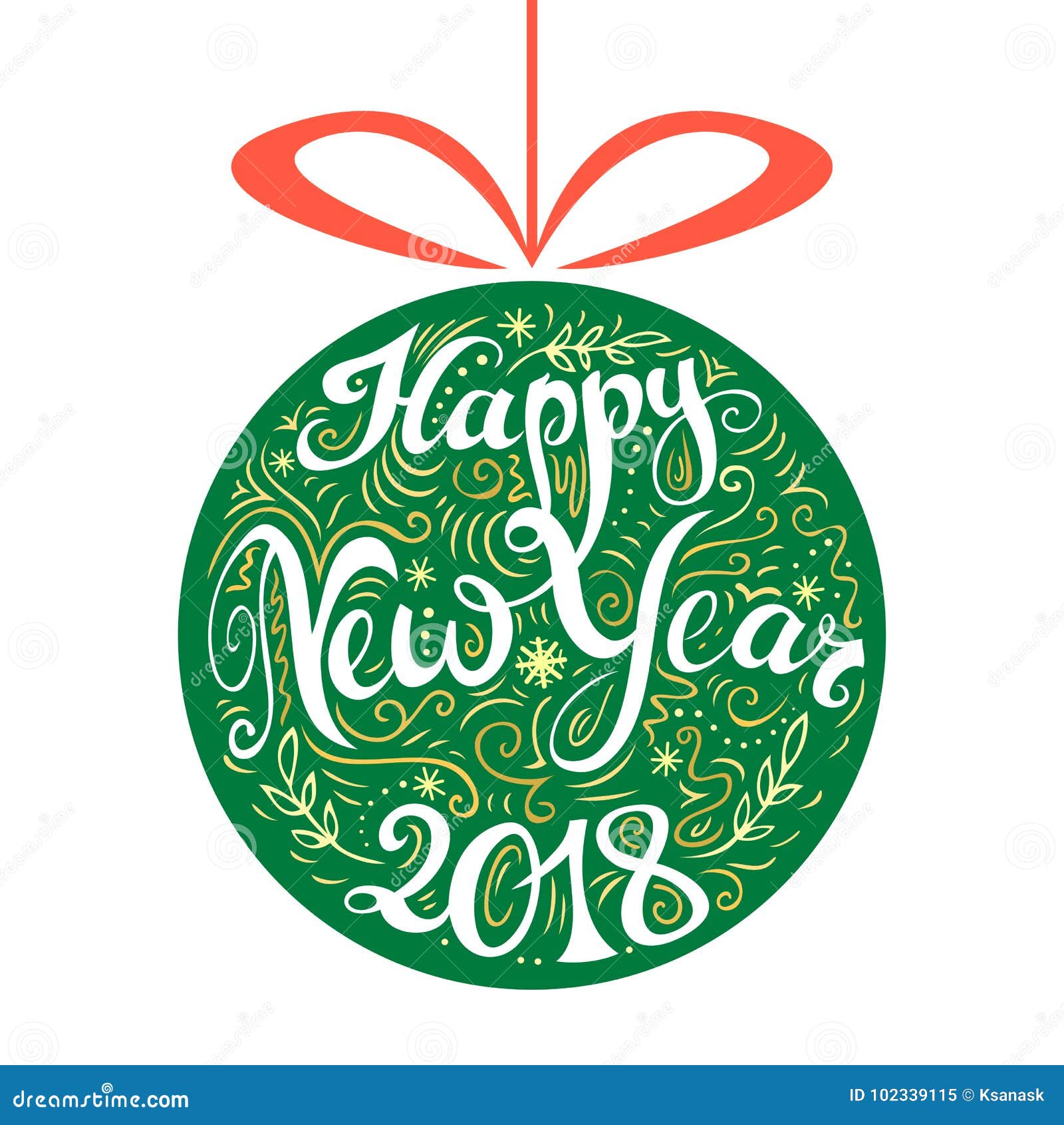 Happy New Year 2018 Card With Doodle Style Freehand Lettering And