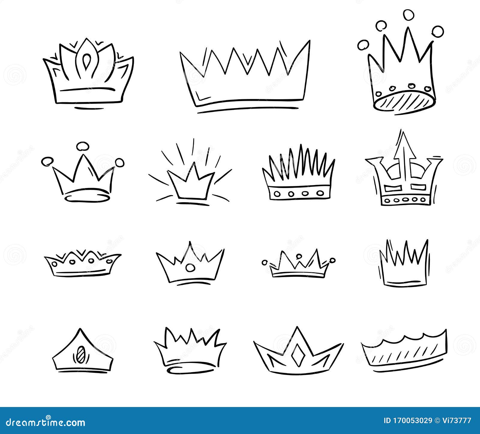 Hand Drawn Crowns Draft Set. Vector Illustration. Stock Vector Illustration of doodle, black