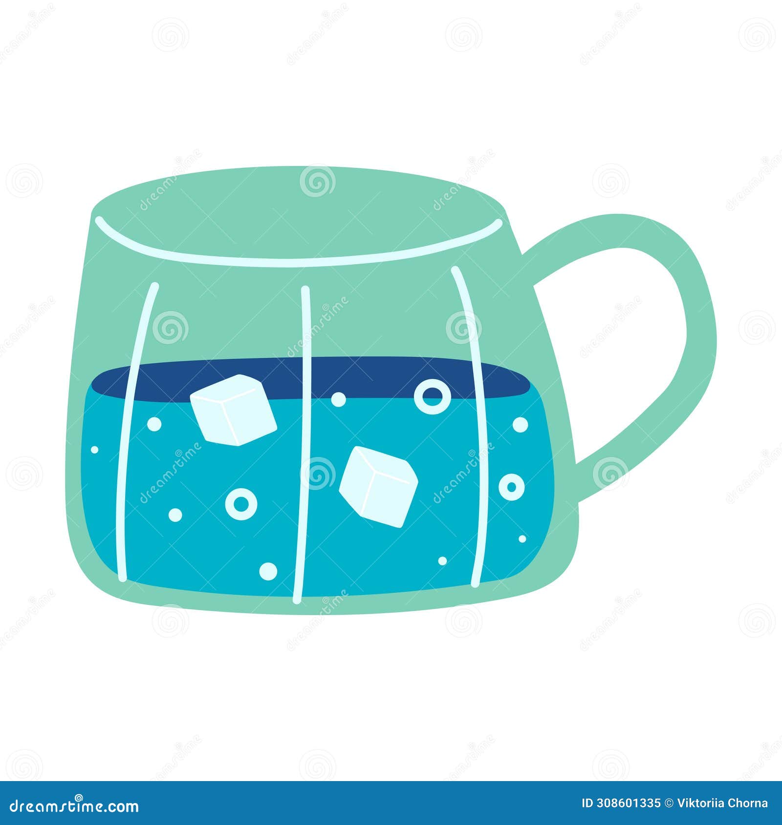 Hand Drawn Cup with Water and Ice. Doodle Illustration, Concept of