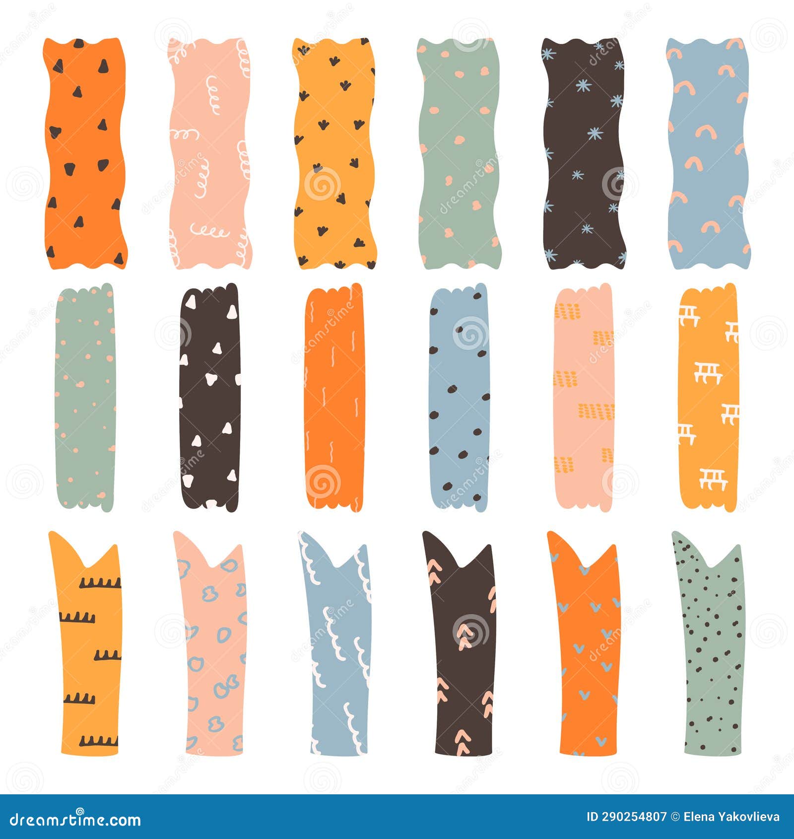 Hand Drawn Cute Bookmarks, Stickers Template Stock Vector