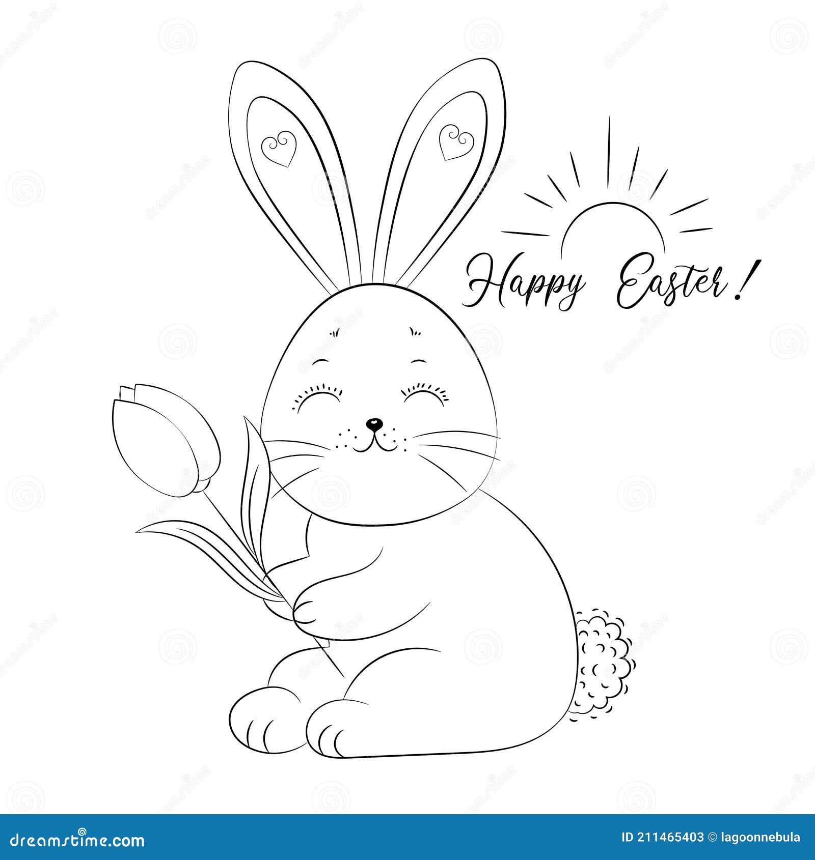 Bunny Drawing Happy Easter Coloring Page - ColoringAll
