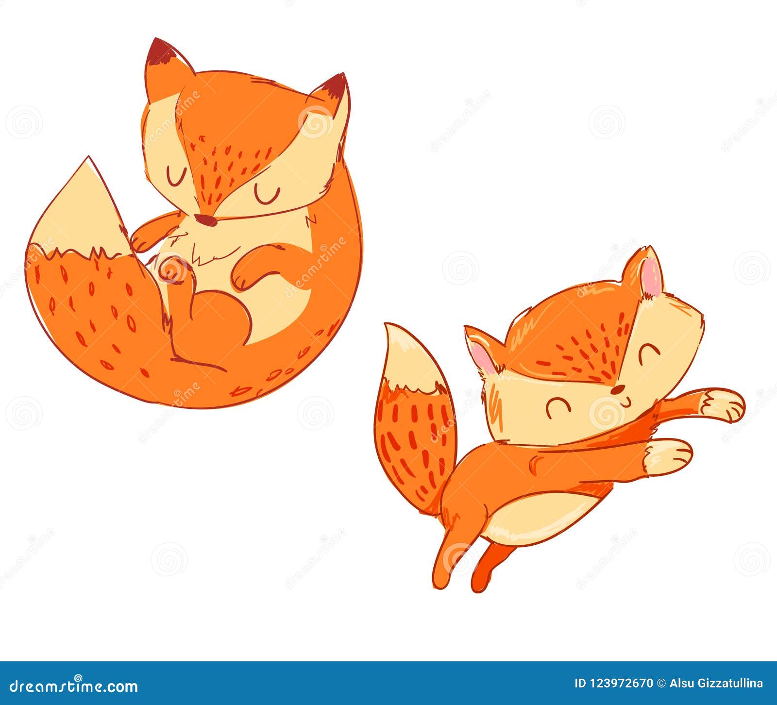 Hand Drawn Cute Fox Vector Illustration. Stock Vector - Illustration of ...