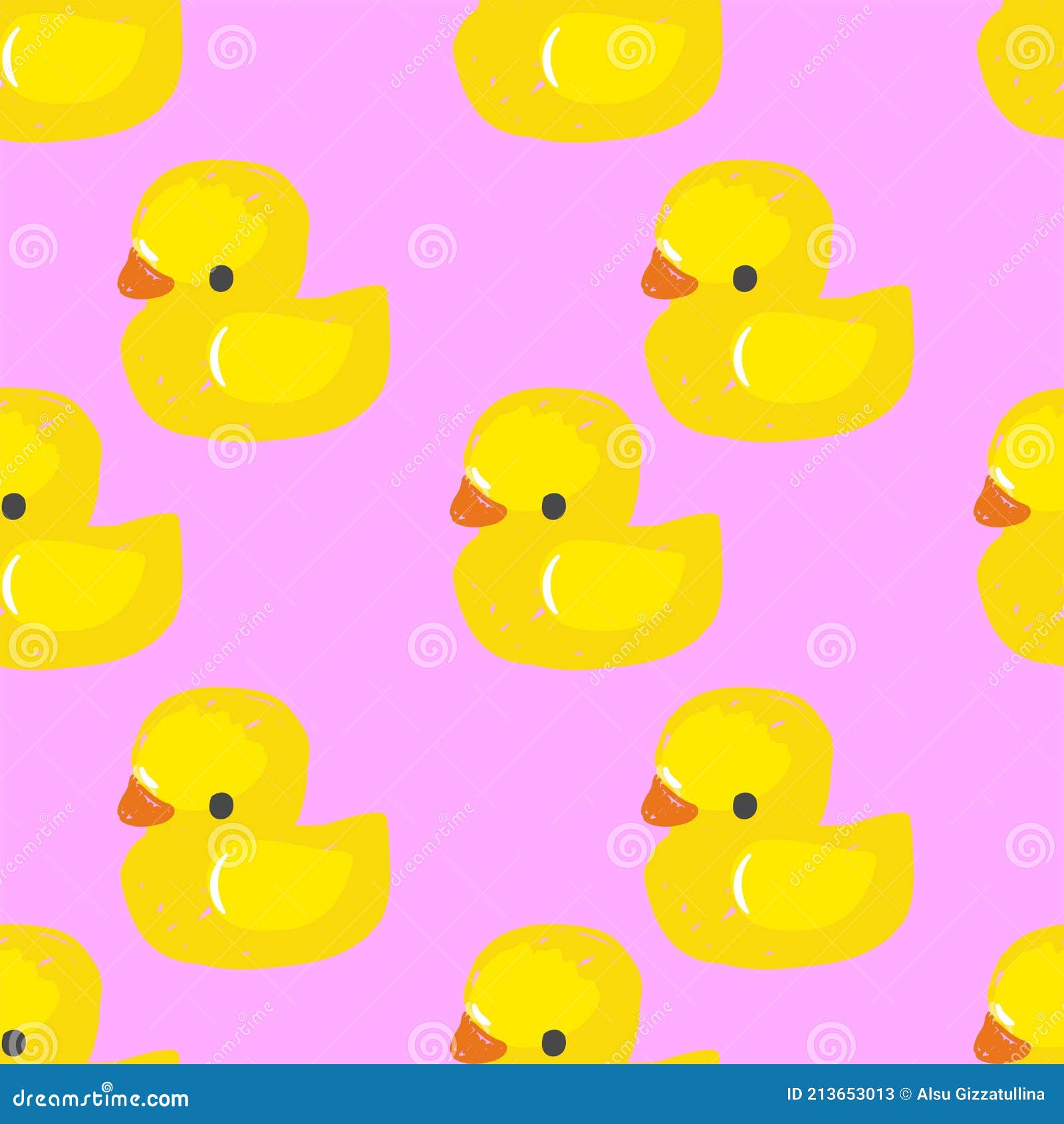 Hand Drawn Cute Rubber Yellow Duck Toy Pattern Seamless Vector Illustration Stock Vector