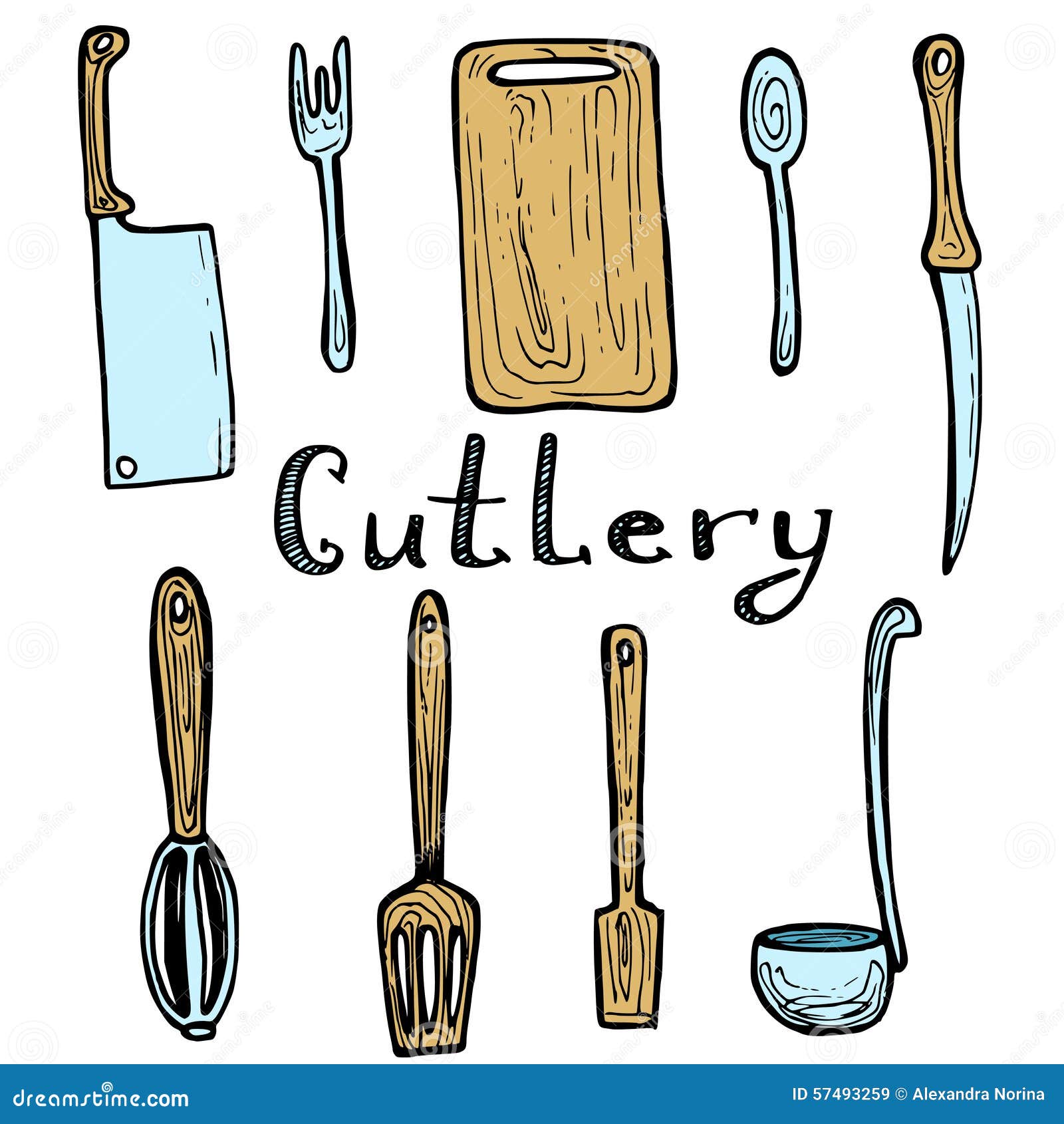 Hand Drawn Cutlery Doodle Set Stock Vector Illustration of kitchen
