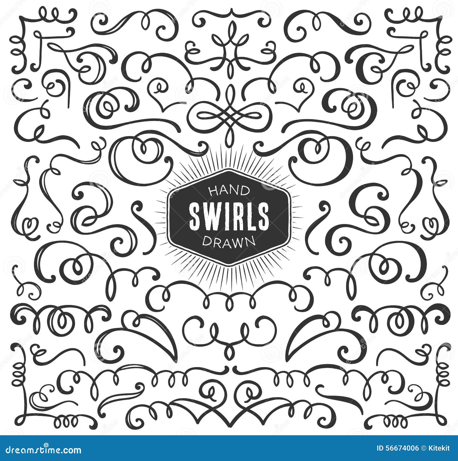 hand drawn decorative curls and swirls collection. vintage