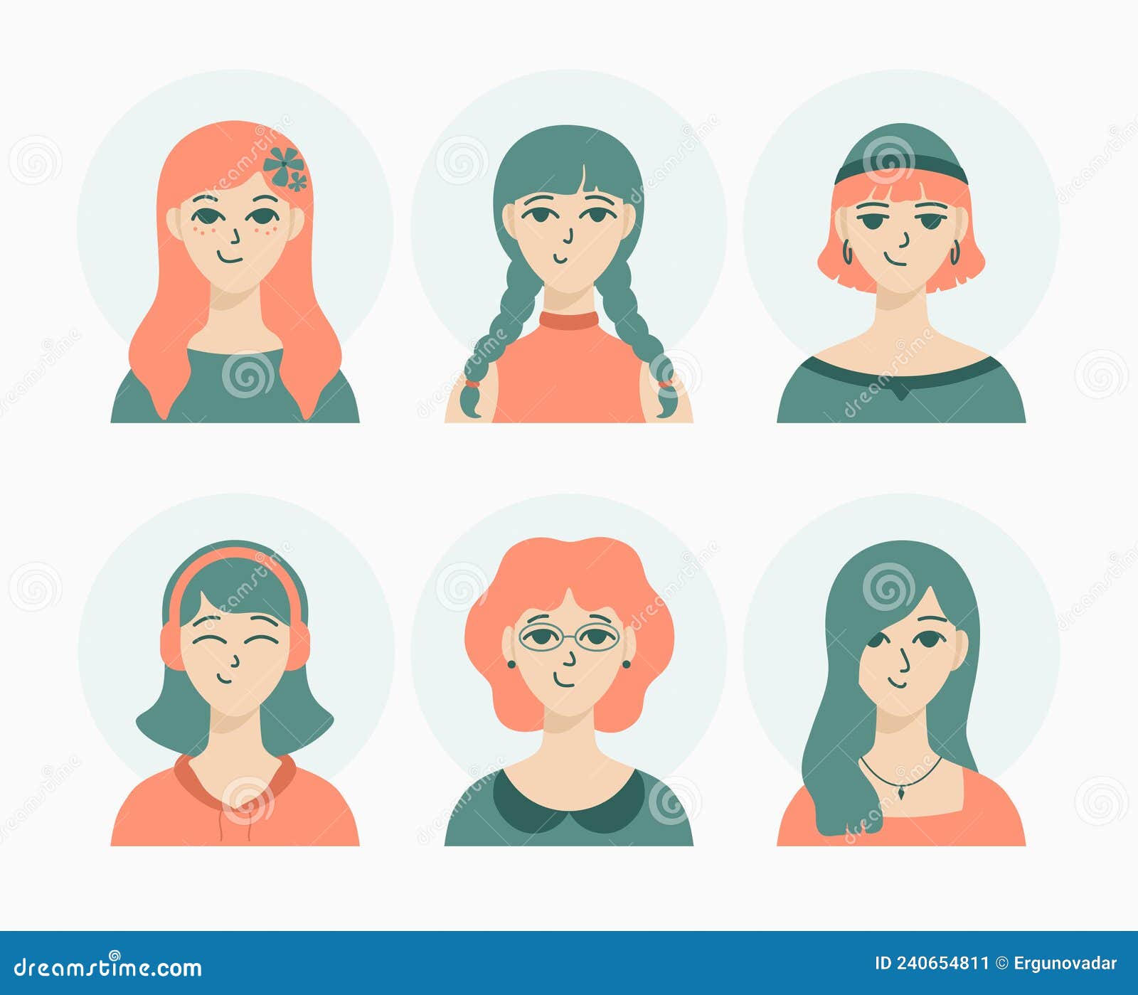 Hand Drawn Female Character Icons Pack Stock Vector - Illustration of