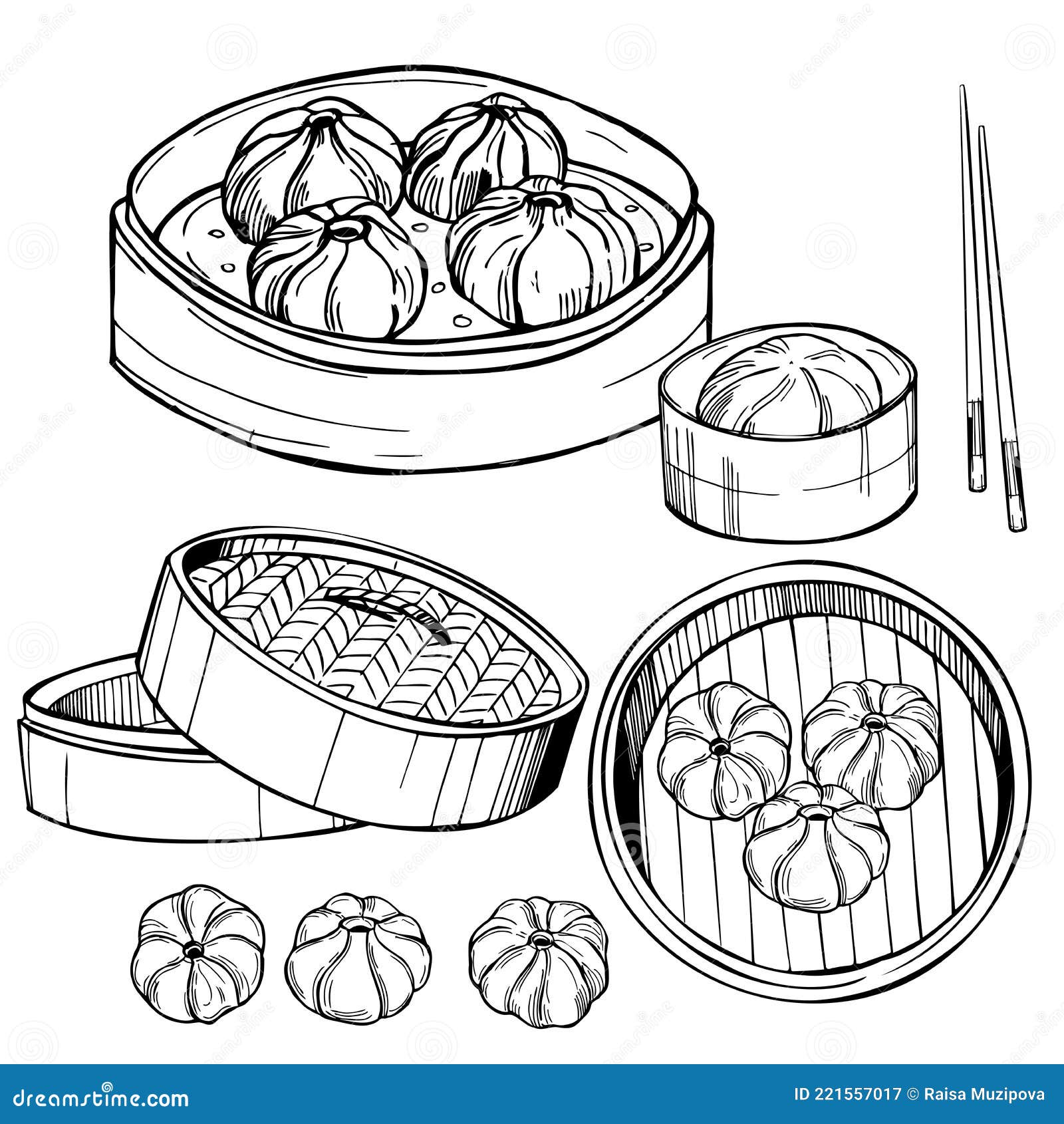 Dim Sum Set. Sketch Illustration Stock Vector Illustration of drawing