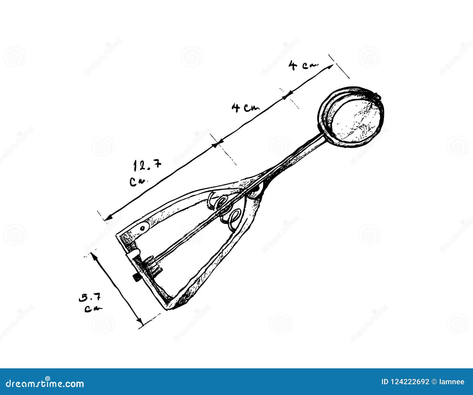 Hand Drawn Dimension Of Disher Ice Cream Scoop Sizes Vector ...