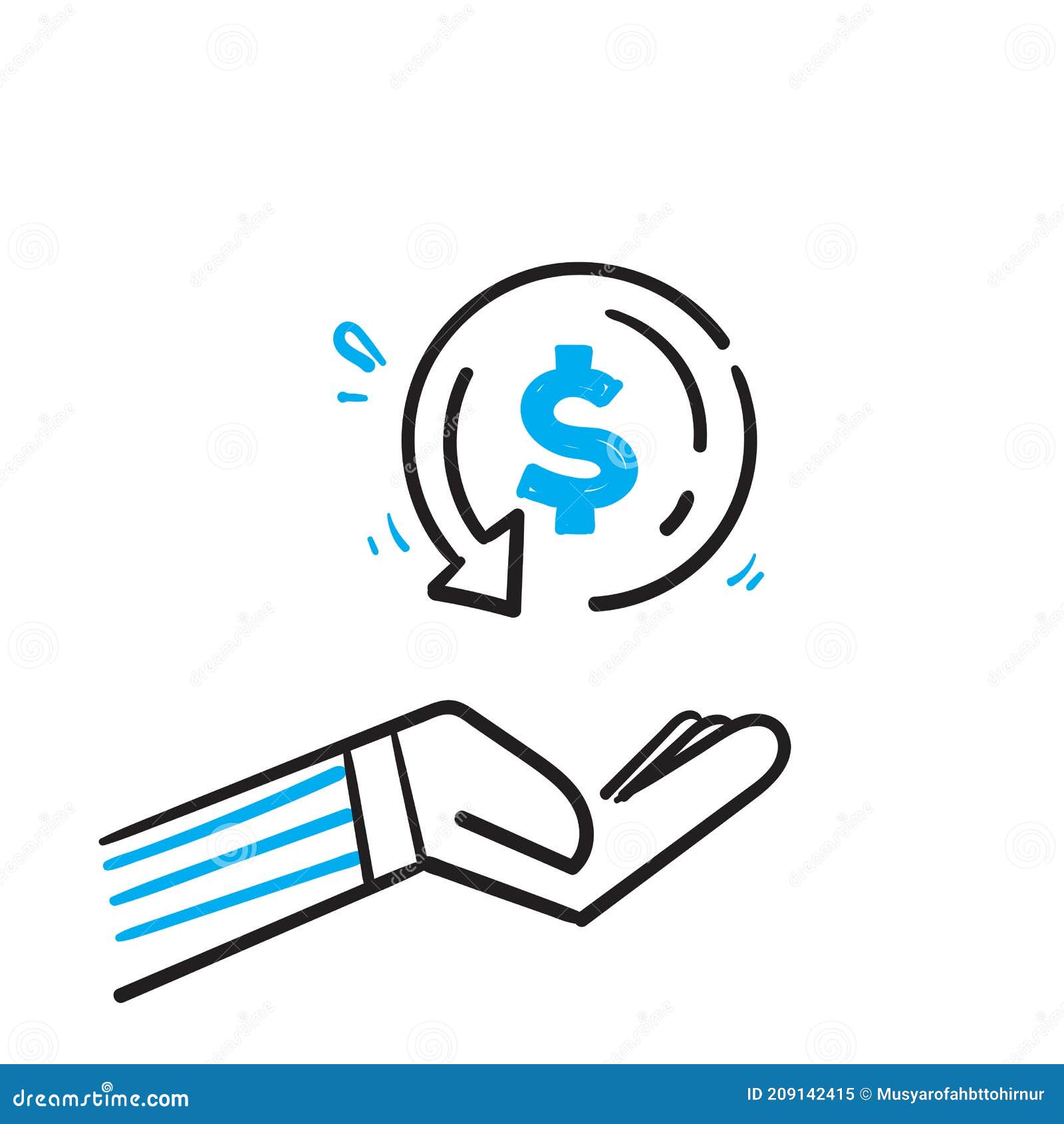 hand-drawn-hand-and-dollar-sign-symbol-for-cashback-icon-return-money