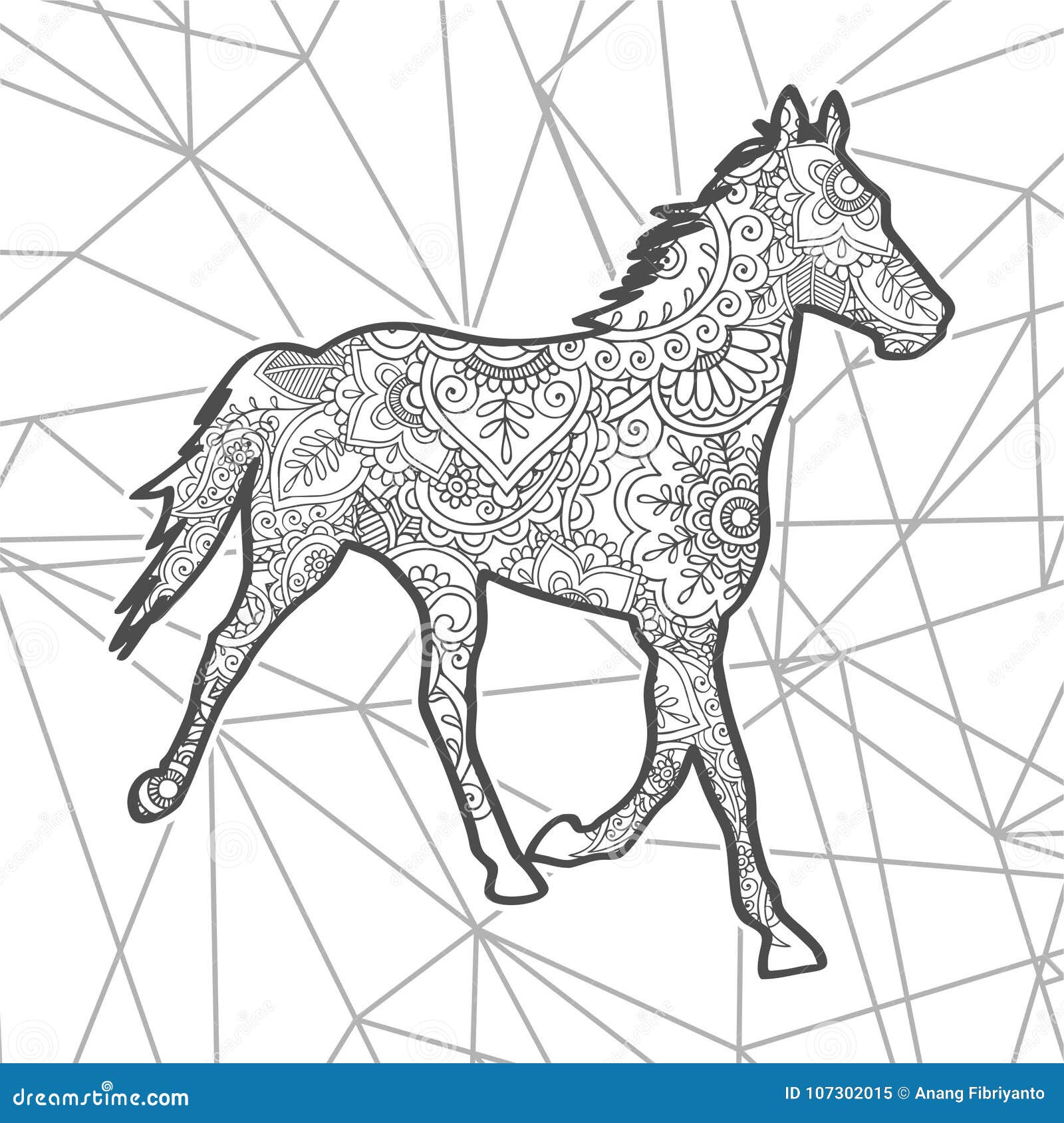 Download Hand Drawn Horse Doodle Animal Paisley Adult Stress Release Coloring Page Zentangle Stock ...
