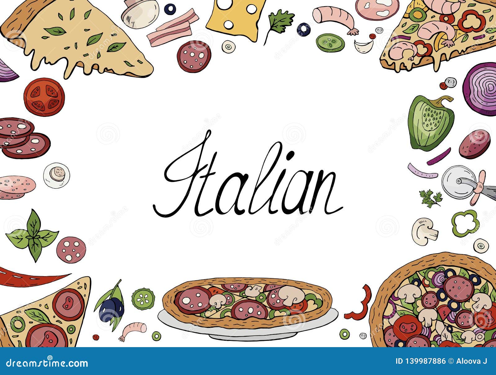 Hand Drawn Doodle Background with Italian Food Elements Stock ...