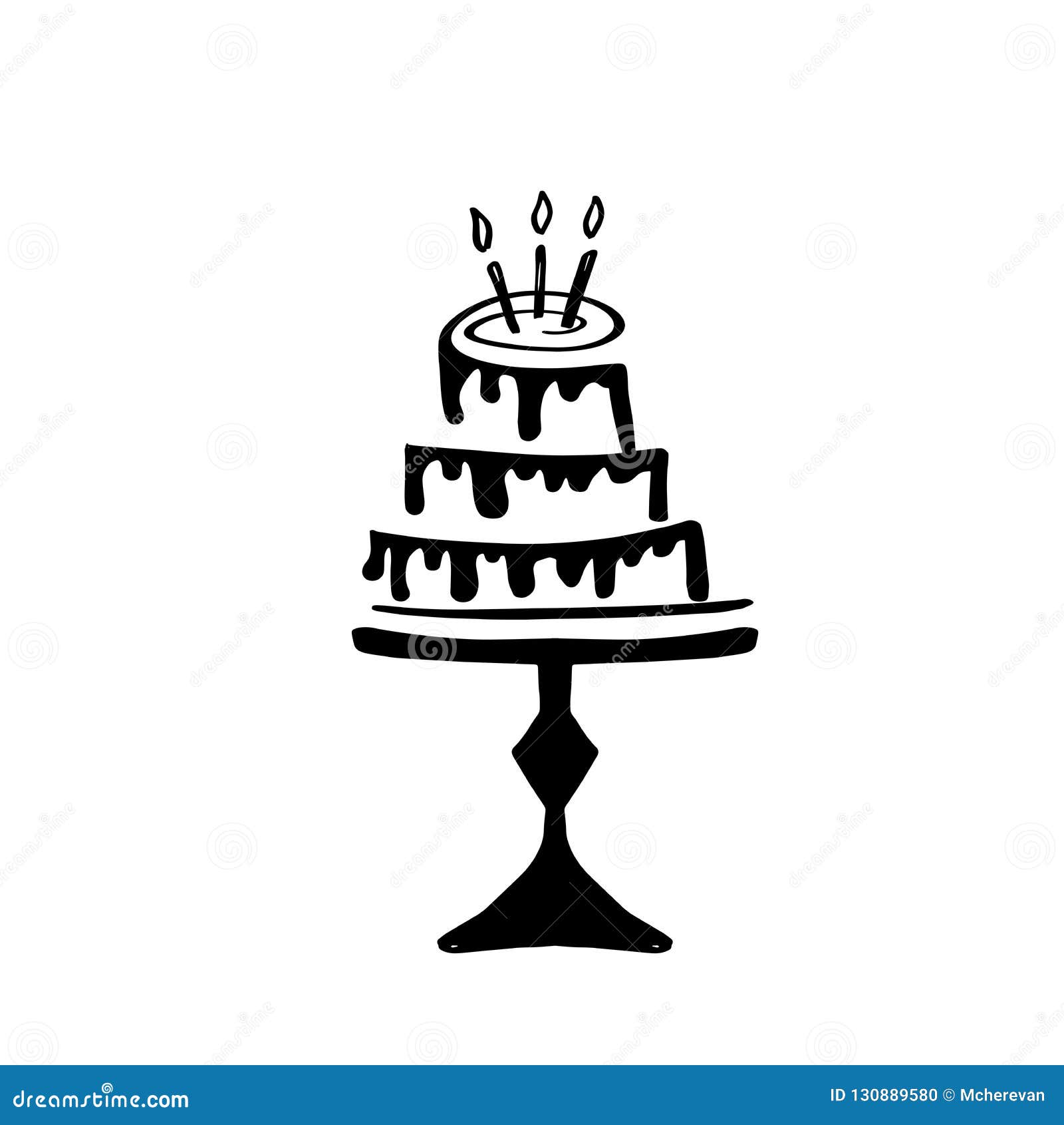 Hand Drawn Doodle Birthday Cake With Caldles Vector Icon Logo Or