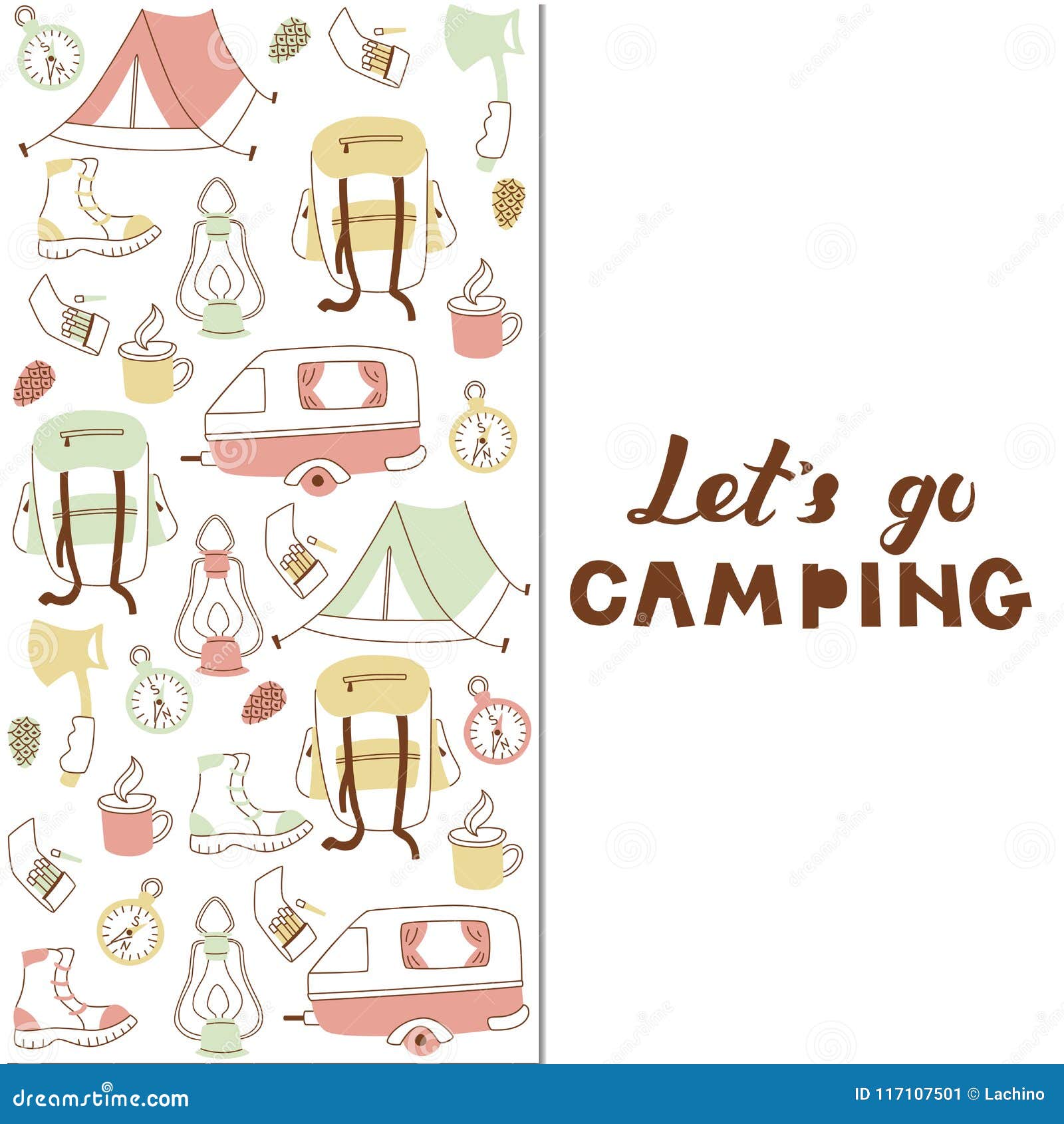set of hiking and camping equipment  on white background.