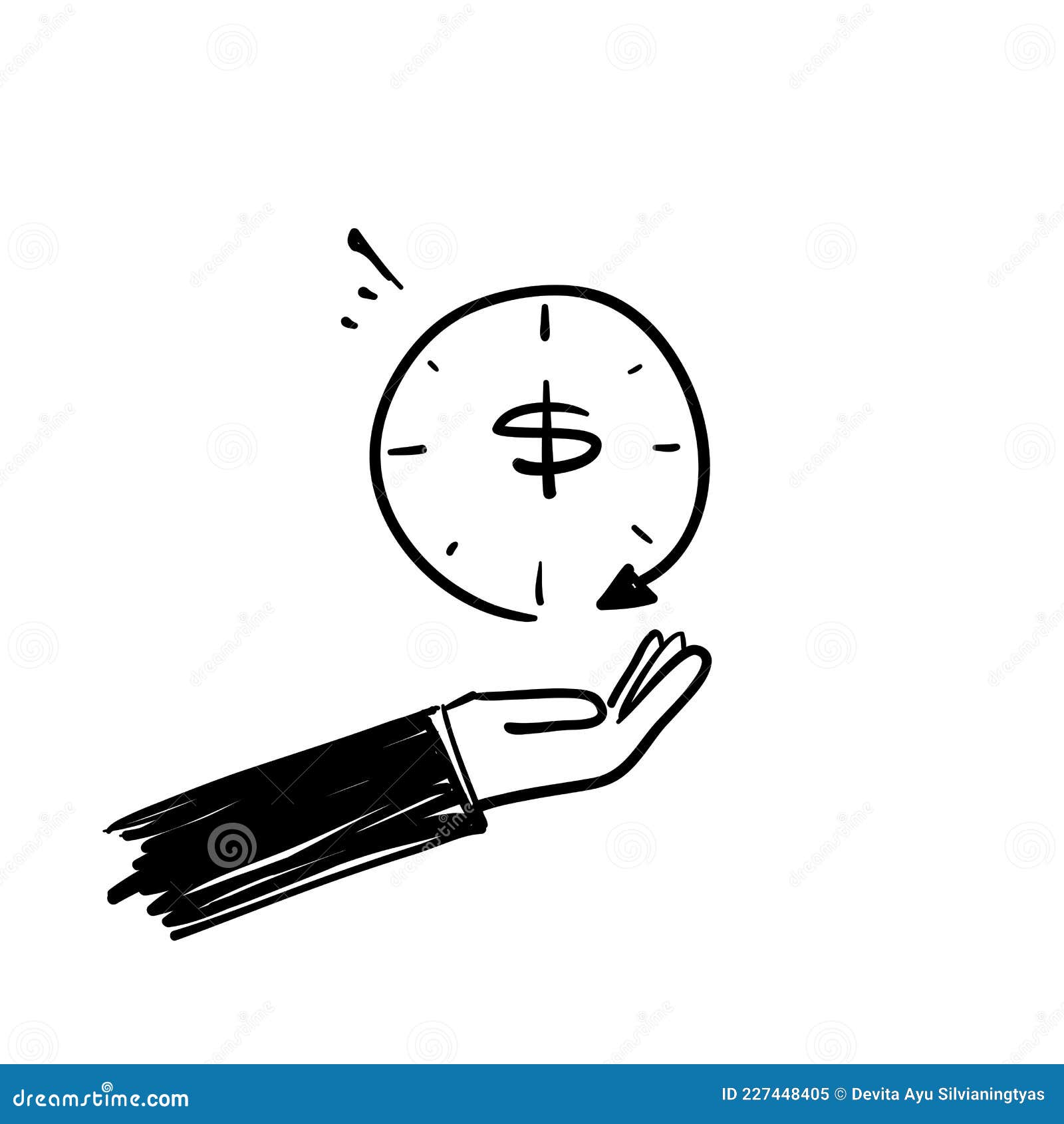 Hand Drawn Doodle Clock Arrow and Money Symbol for Time is Money ...