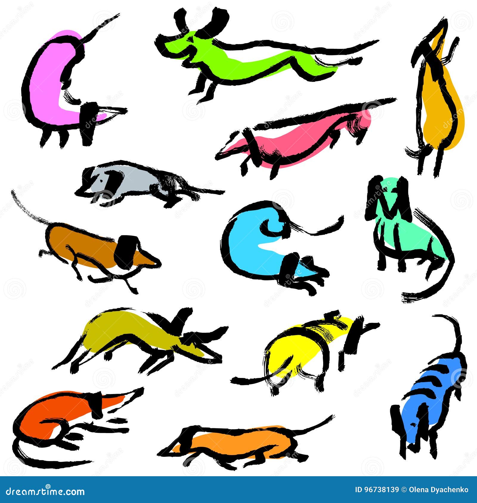 hand drawn doodle dachshund dogs. artistic canine 