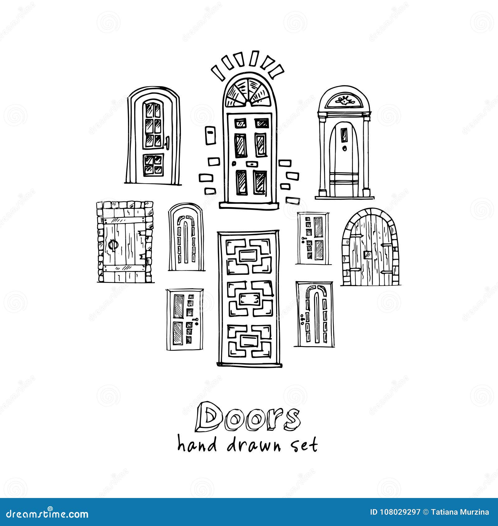 Hand Drawn Doodle Doors Set. Stock Vector Illustration of draw