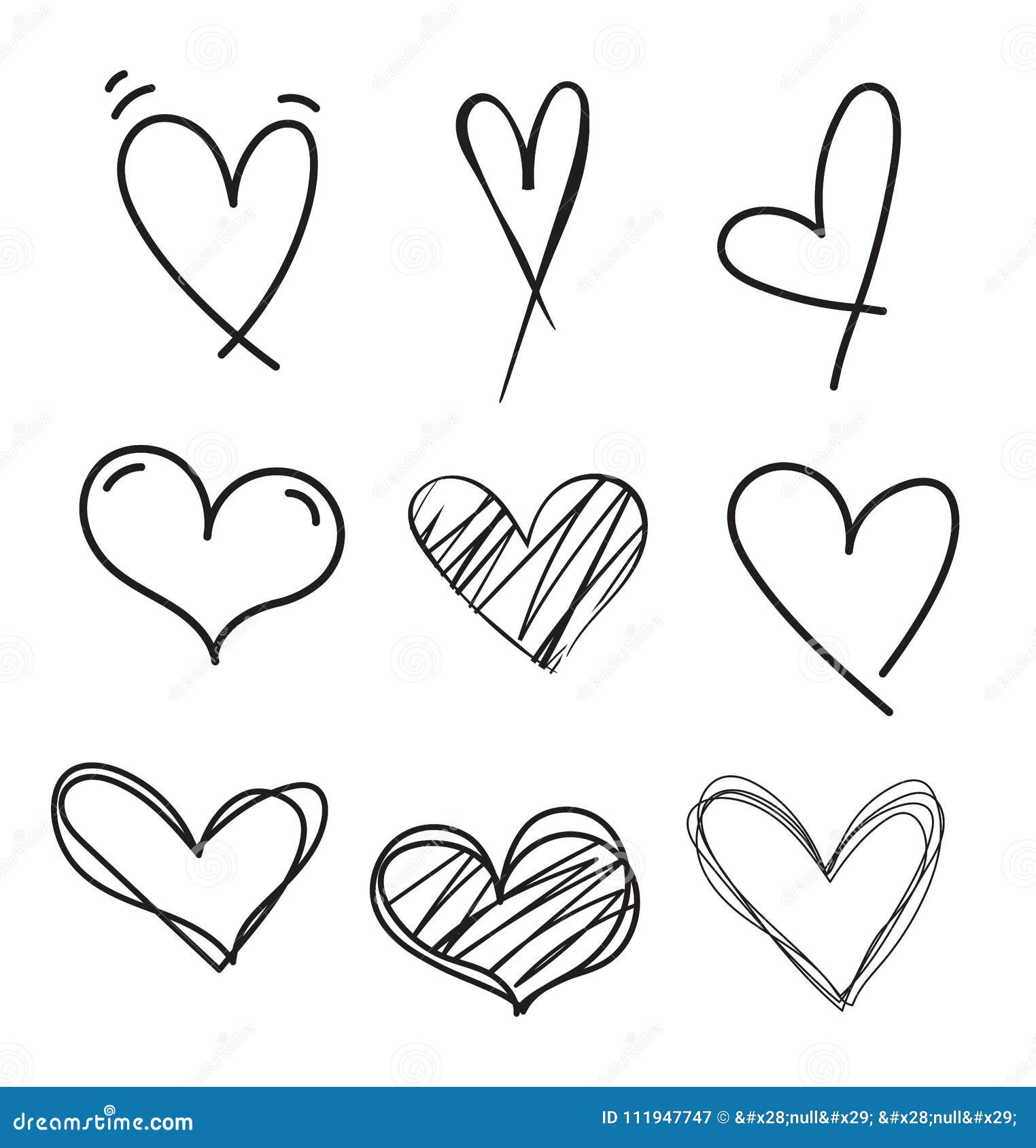 hand drawn doodle heart  set.rough marker hearts  on white background. outline  heart collection. categories: