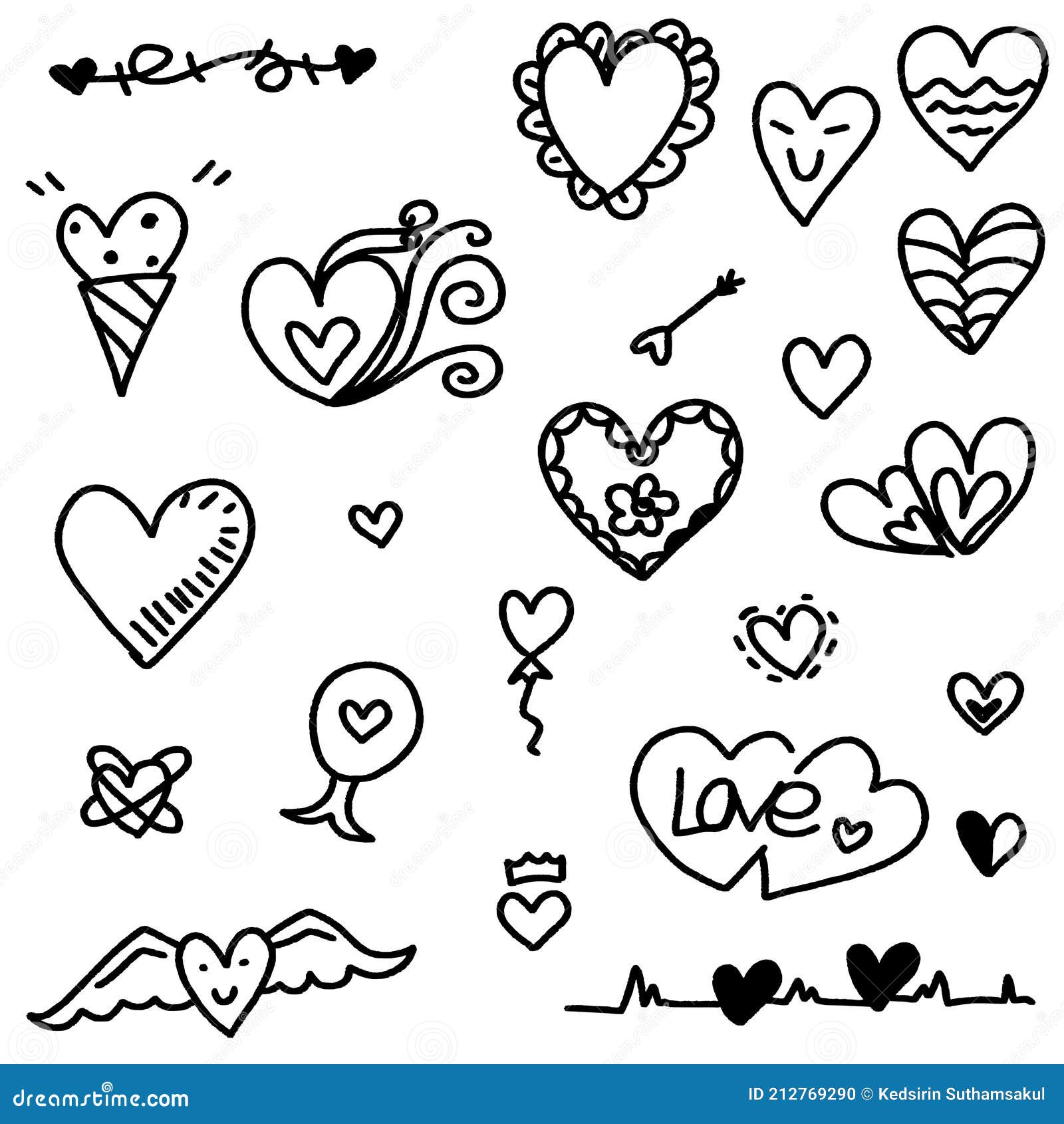 Hand Drawn Doodle Hearts Vector Designs on a White Background Stock ...