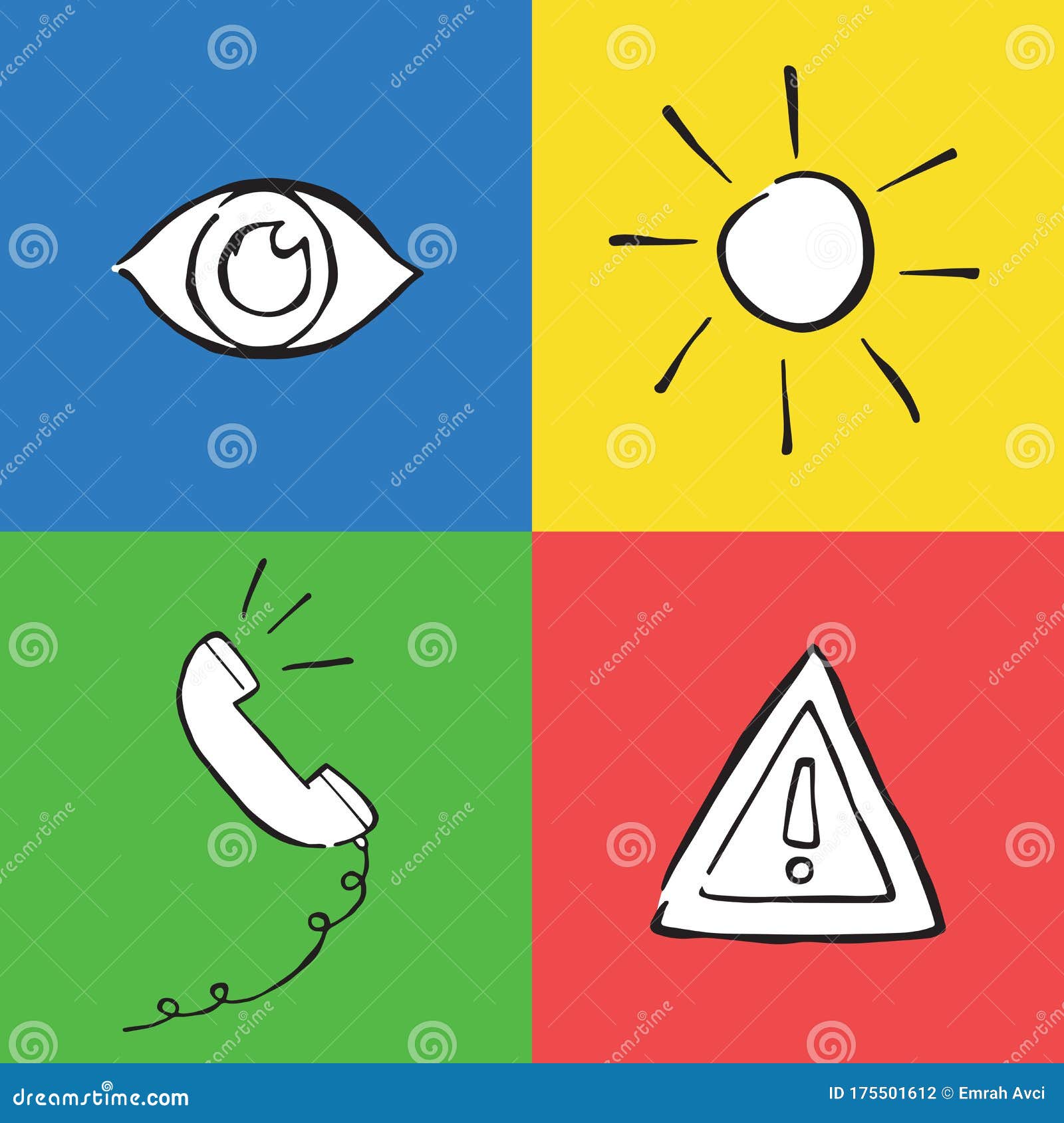 Download Hand Drawn Doodle Icon Objects. Eye, Sun, Calling Phone ...