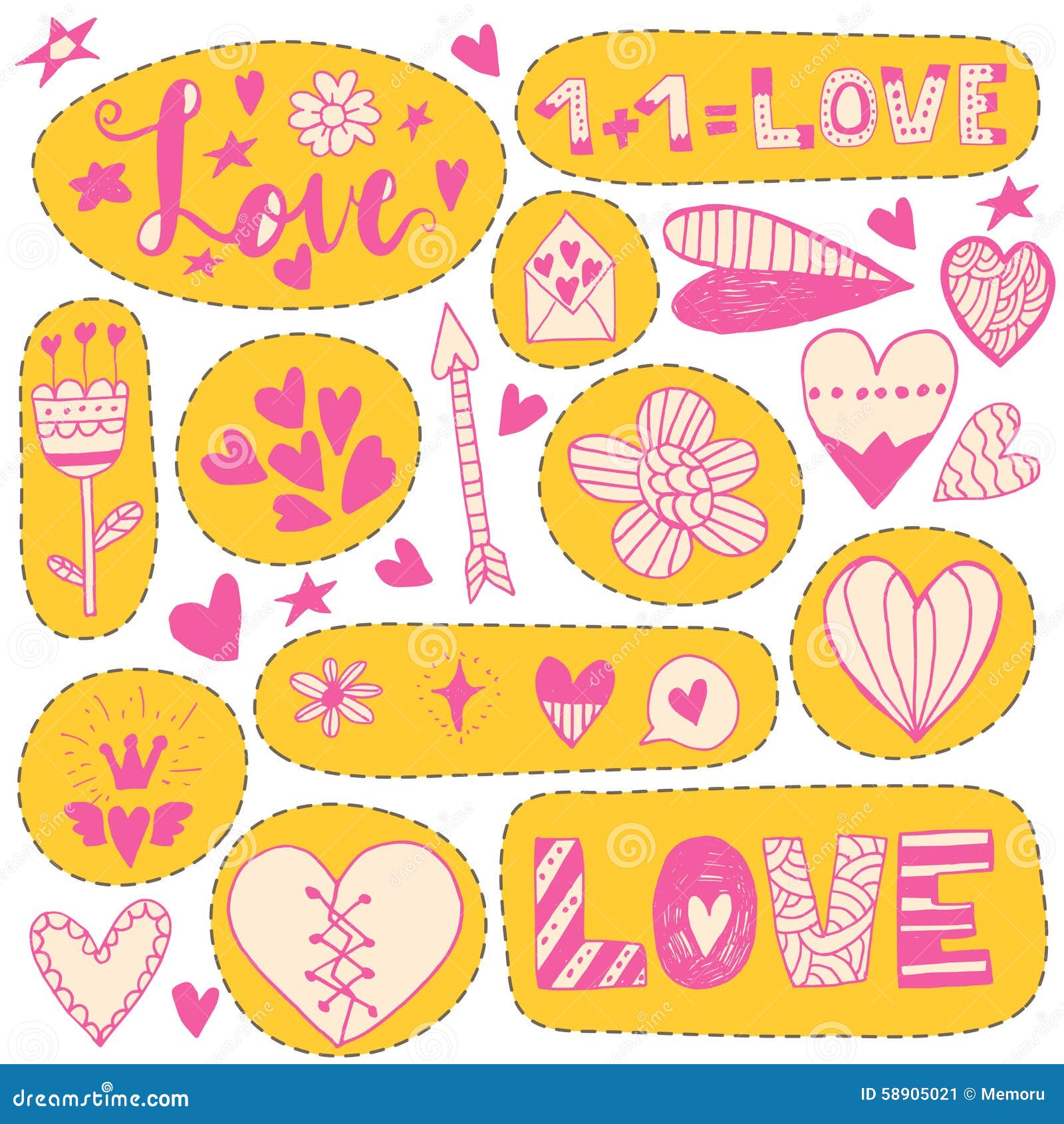 Hand Drawn Doodle Love Stickers Stock Vector - Illustration of line,  square: 58905021