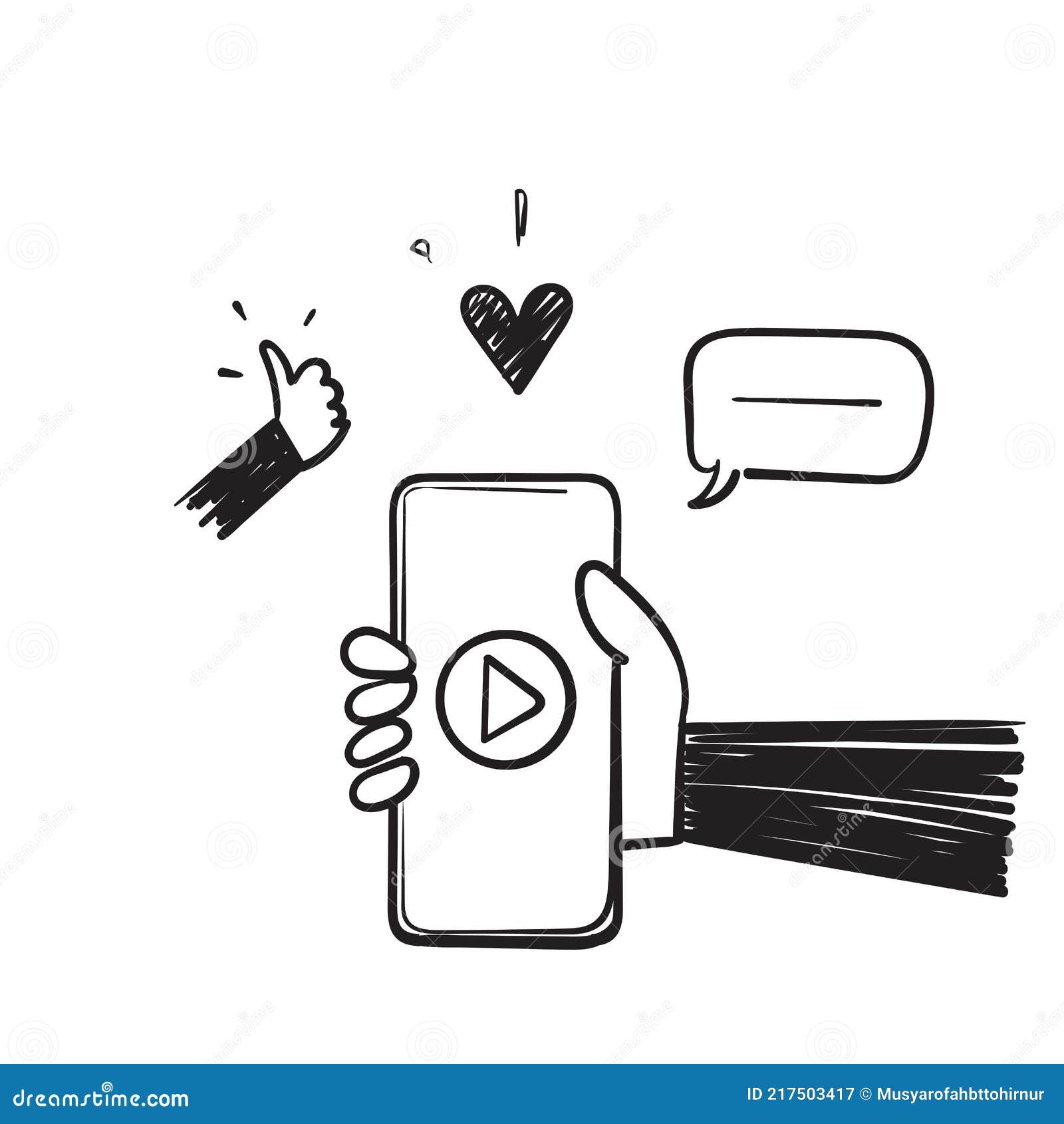 Hand Drawn Doodle Mobile Video Play, Social Media Share Icon Vector