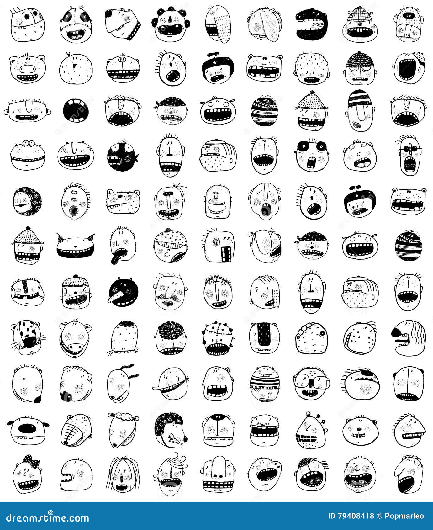 Hand Drawn Doodle Outline Cartoon Monster People Animals Faces Fun  Collection Stock Vector - Illustration of funny, icon: 79408418
