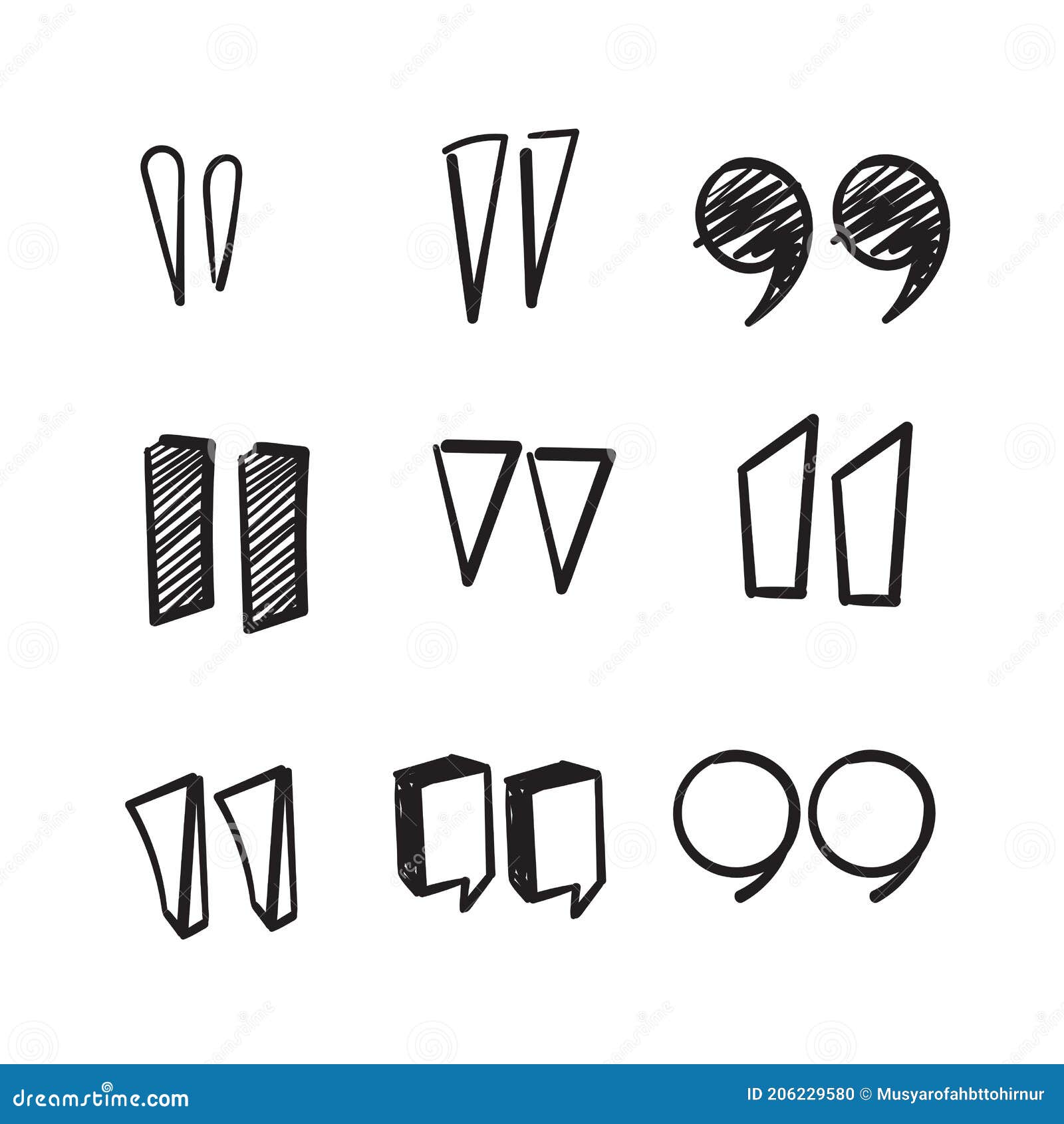 hand drawn doodle quotation mark icon   
