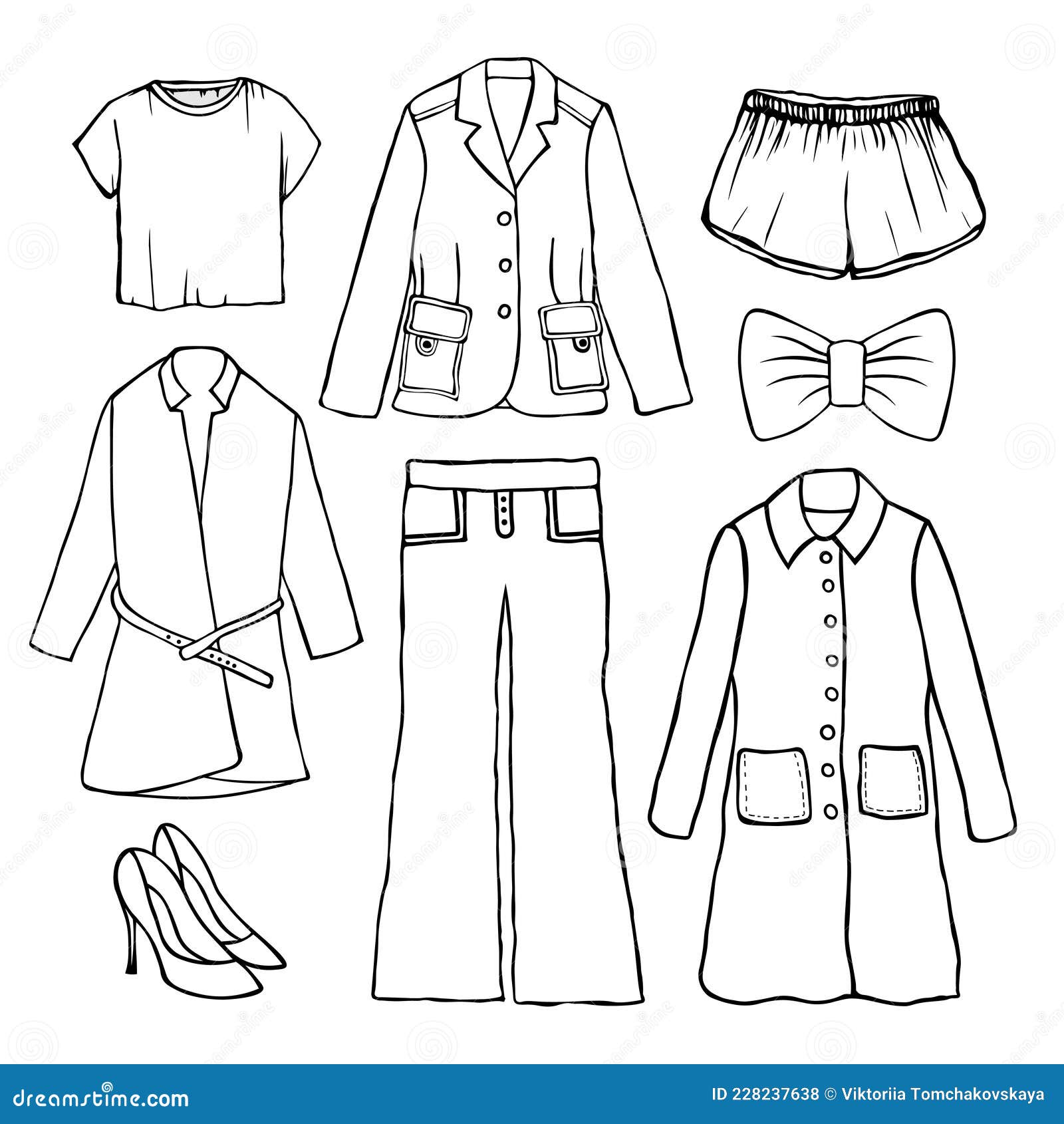 Hand Drawn Doodle Set with Clothes. Vector Set Illustration of Clothing ...