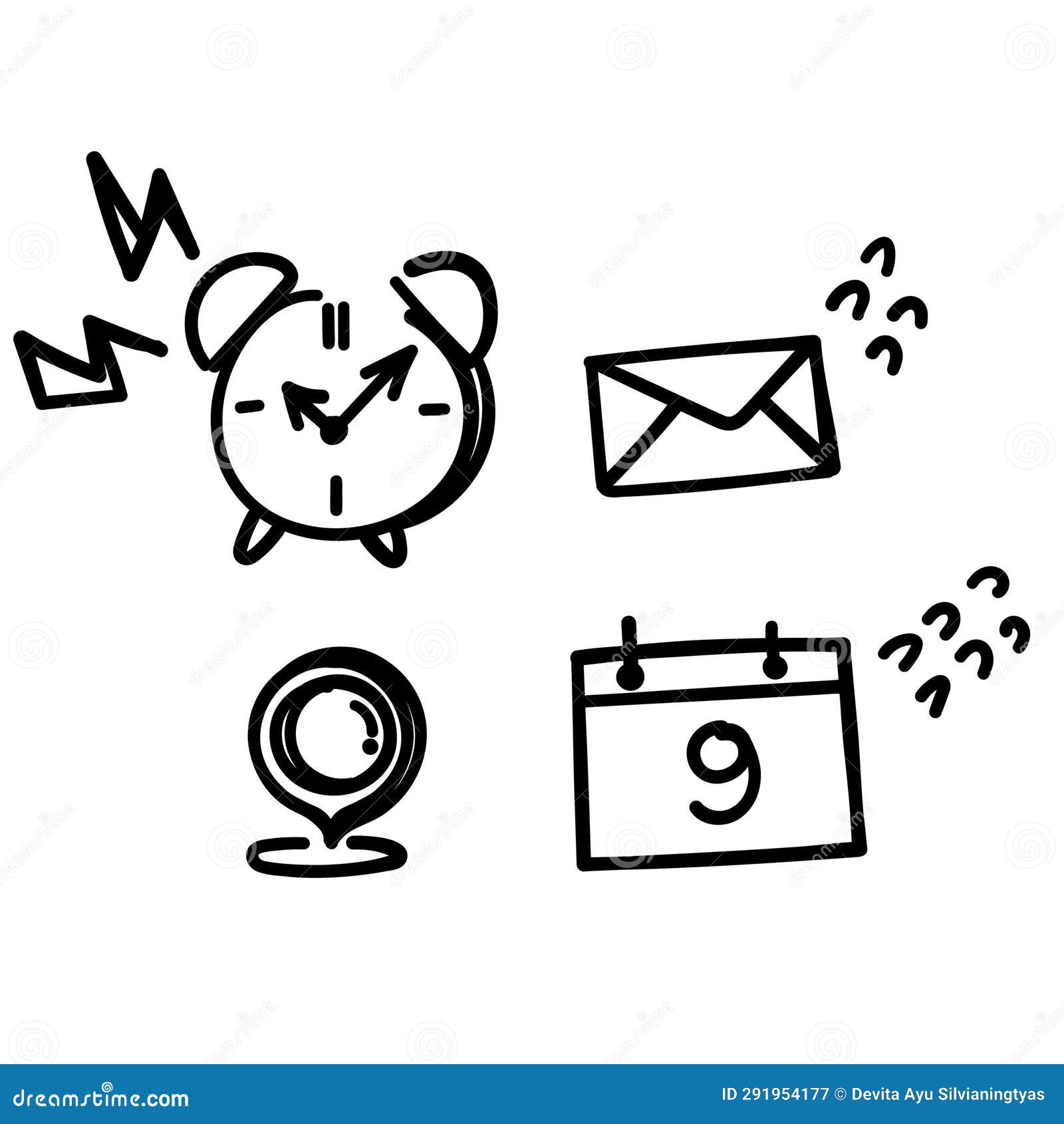 Hand Drawn Doodle Time Calendar and Location Illustration Vector Stock